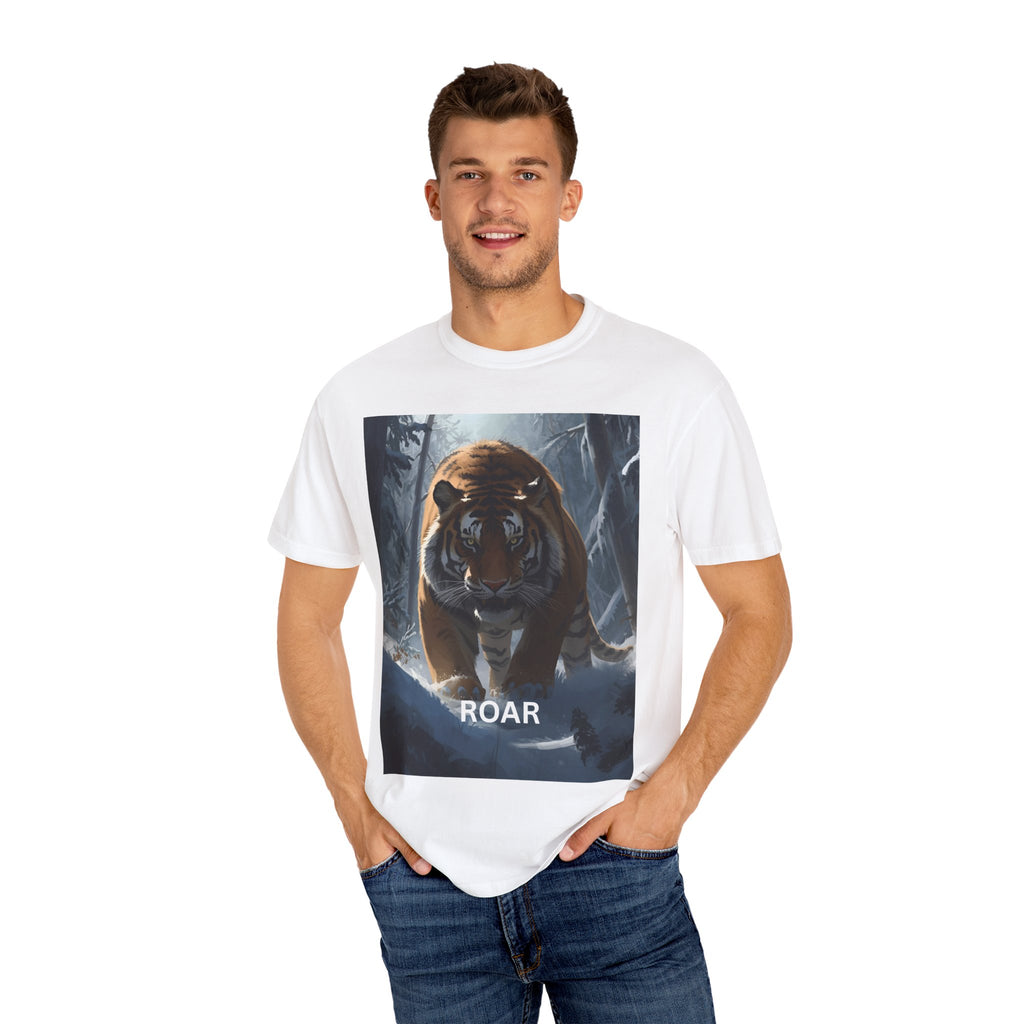 Fierce Tiger Roar Snow Graphic Tee, Eco-Friendly T-Shirt for Animal Lovers, Adventure Apparel, Gift for Wildlife Enthusiasts, Casual Wear