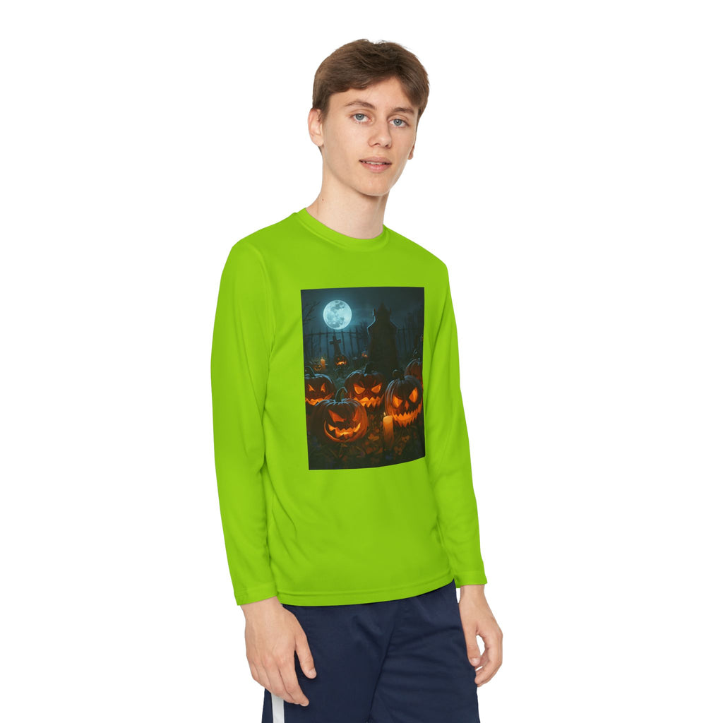 Spooky Halloween Pumpkin Youth Long Sleeve Competitor Tee