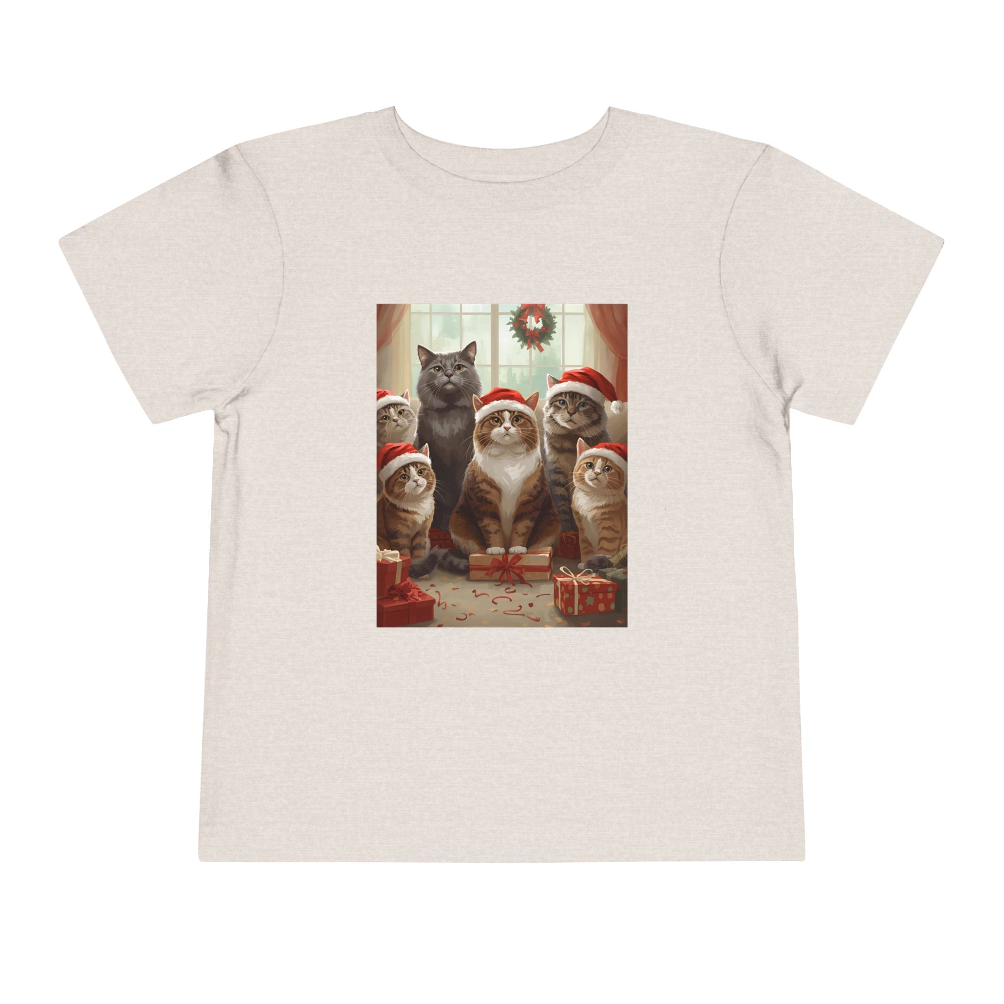 Cute Festive Christmas Cat Toddler Short Sleeve Tee