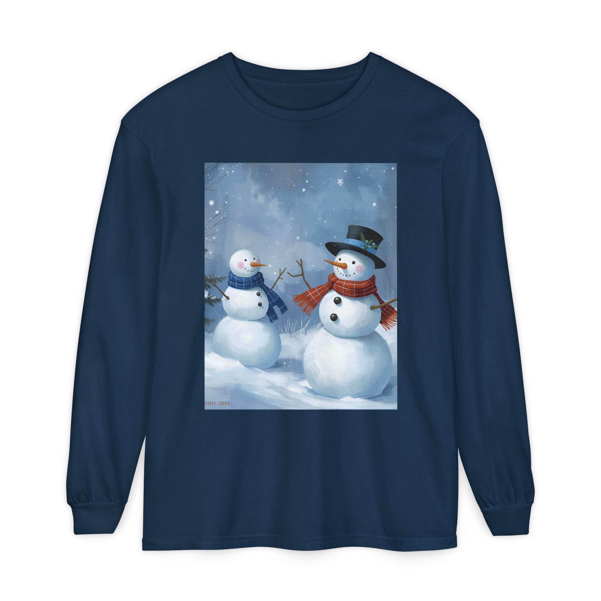 Christmas Snowman Family Unisex Garment-dyed Long Sleeve T-Shirt