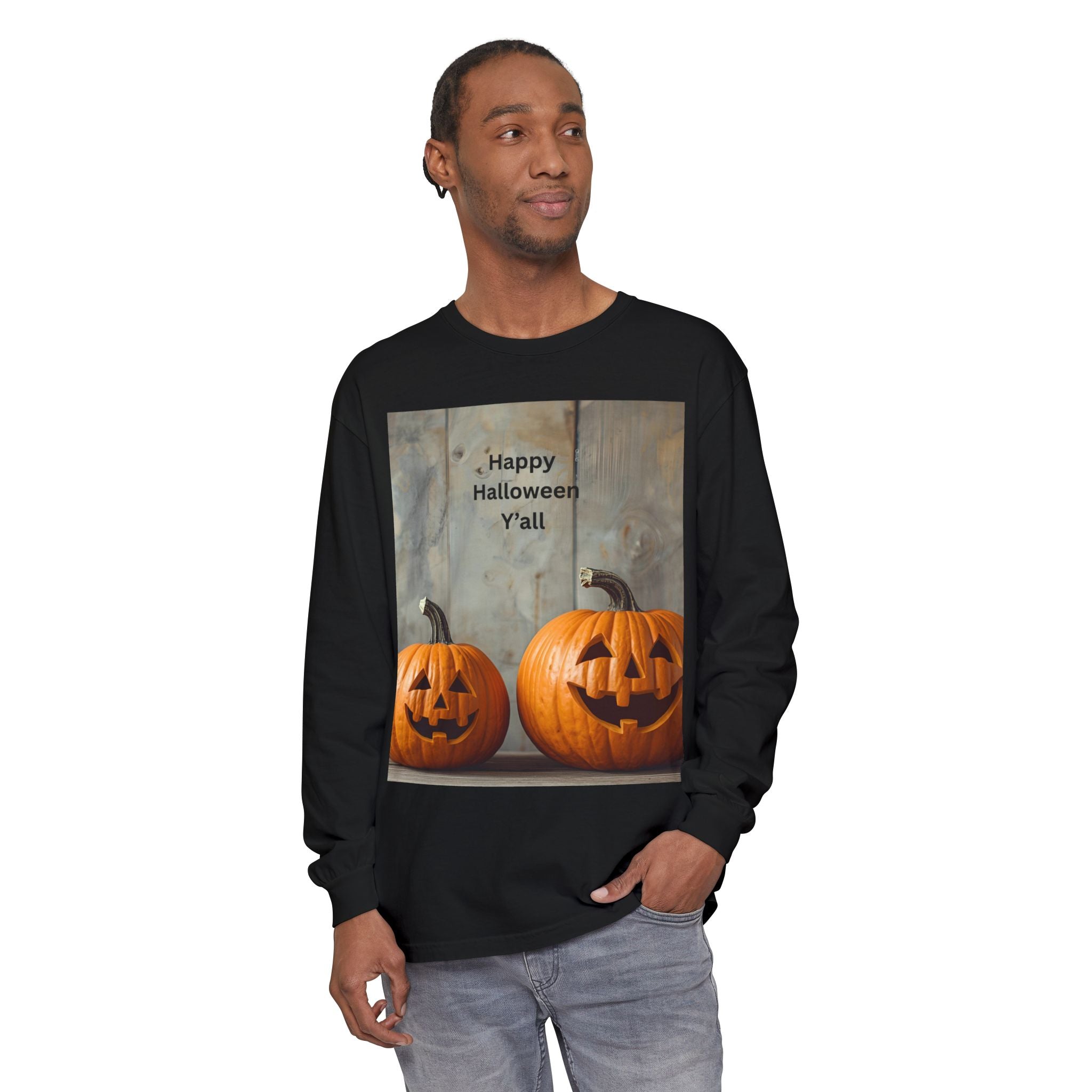 Halloween Pumpkin Long Sleeve Tee, Happy Halloween Shirt, Fall Apparel, Unisex Halloween T-Shirt, Seasonal Clothing