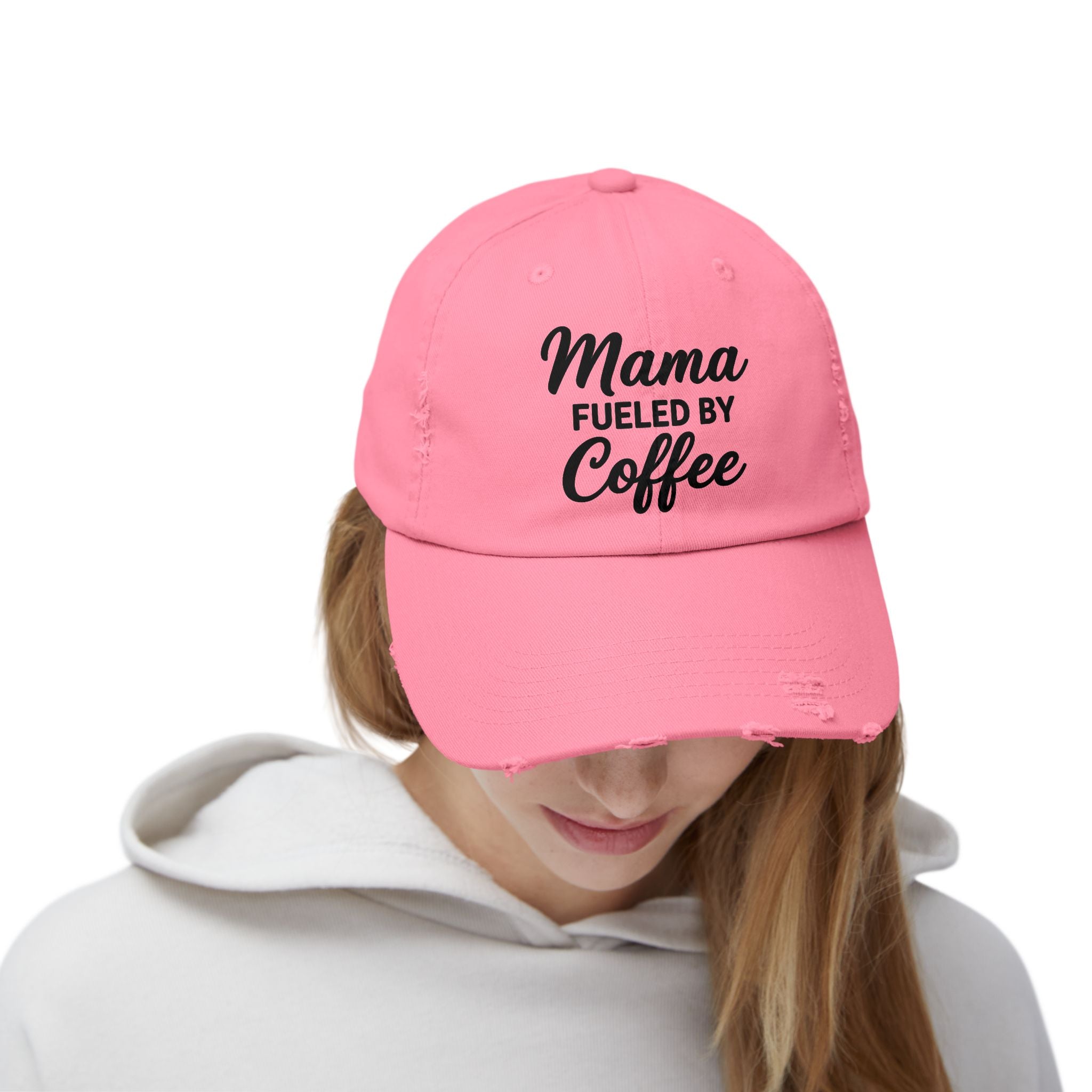 Mama Mode Mama Fueled By Coffee Distressed Cap — Funny Mom Coffee Hat