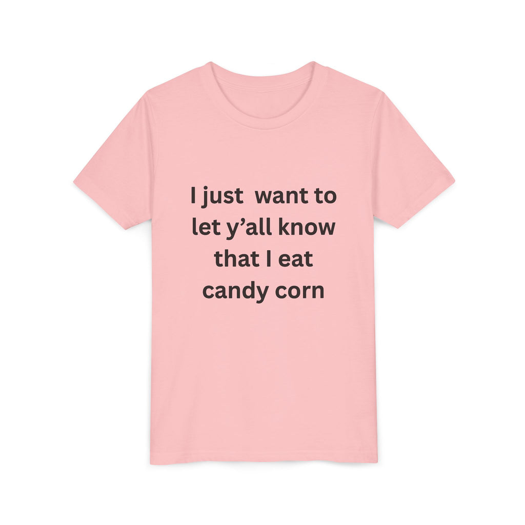 I Eat Candy Corn Youth Candy Corn Tee, Fun Halloween Shirt, Cute Short Sleeve Tee, Youth Graphic Top, Fall Celebration Apparel, Trick or Treat Shirt