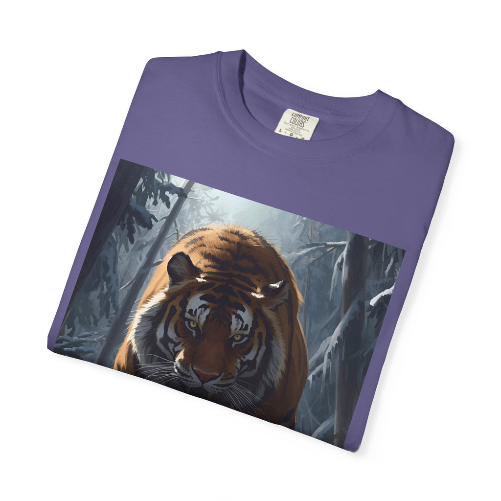 Fierce Tiger Roar Snow Graphic Tee, Eco-Friendly T-Shirt for Animal Lovers, Adventure Apparel, Gift for Wildlife Enthusiasts, Casual Wear