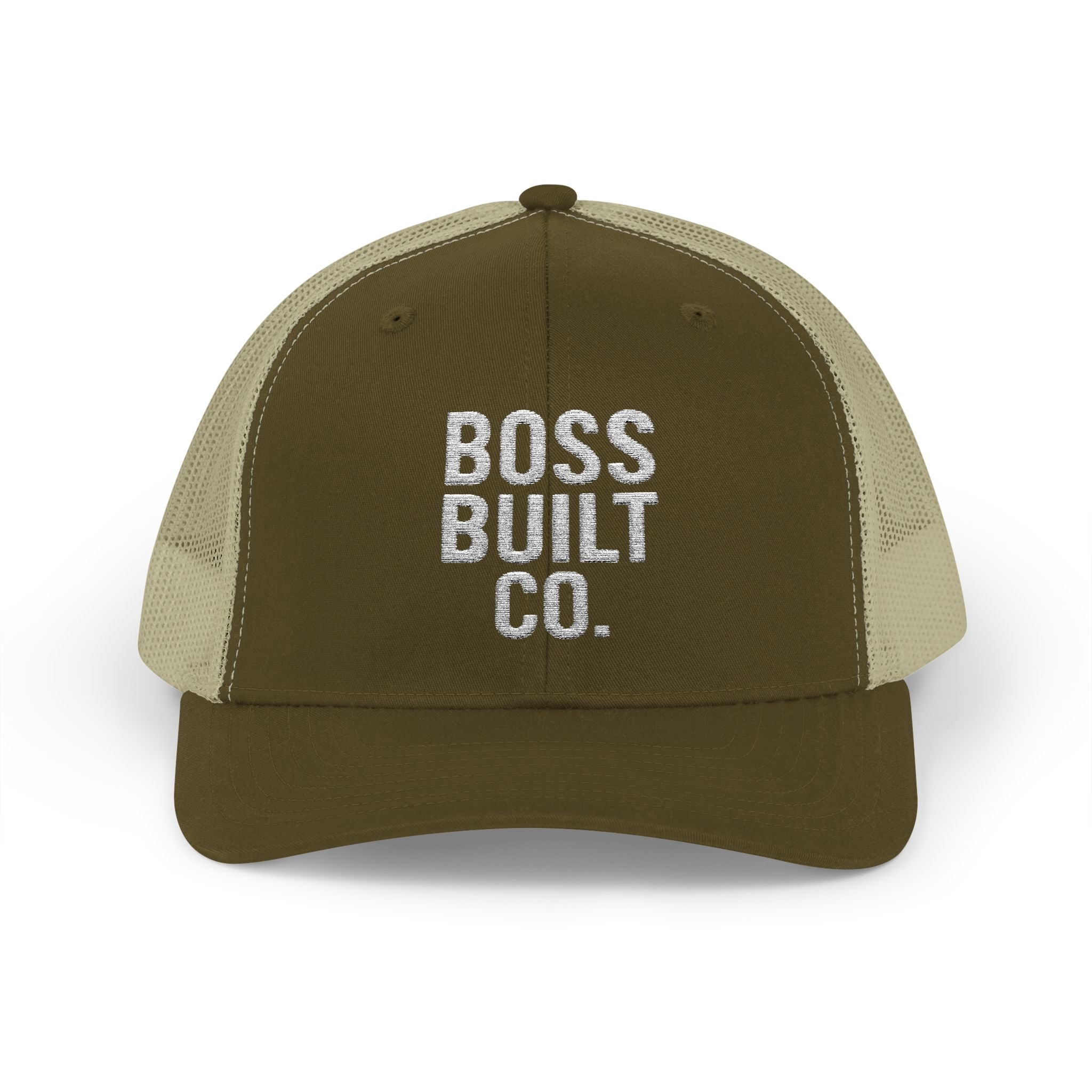 Boss Built Co. Trucker Hat — Vintage Distressed Snapback Cap for Builders & Makers