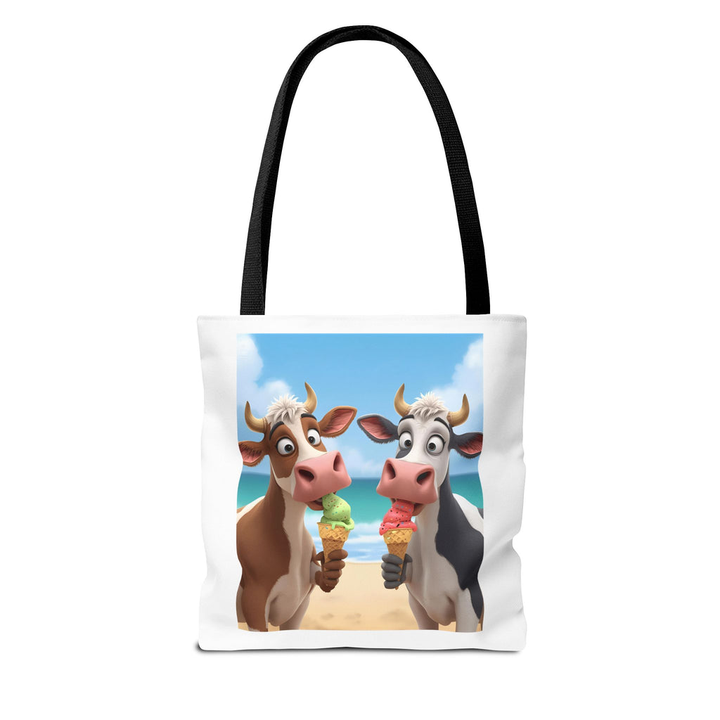 Fun Cartoon Cow Tote Bag for Ice Cream Lovers, Cute Beach Bag, Animal Lover Gift, Summer Accessory, AOP Design