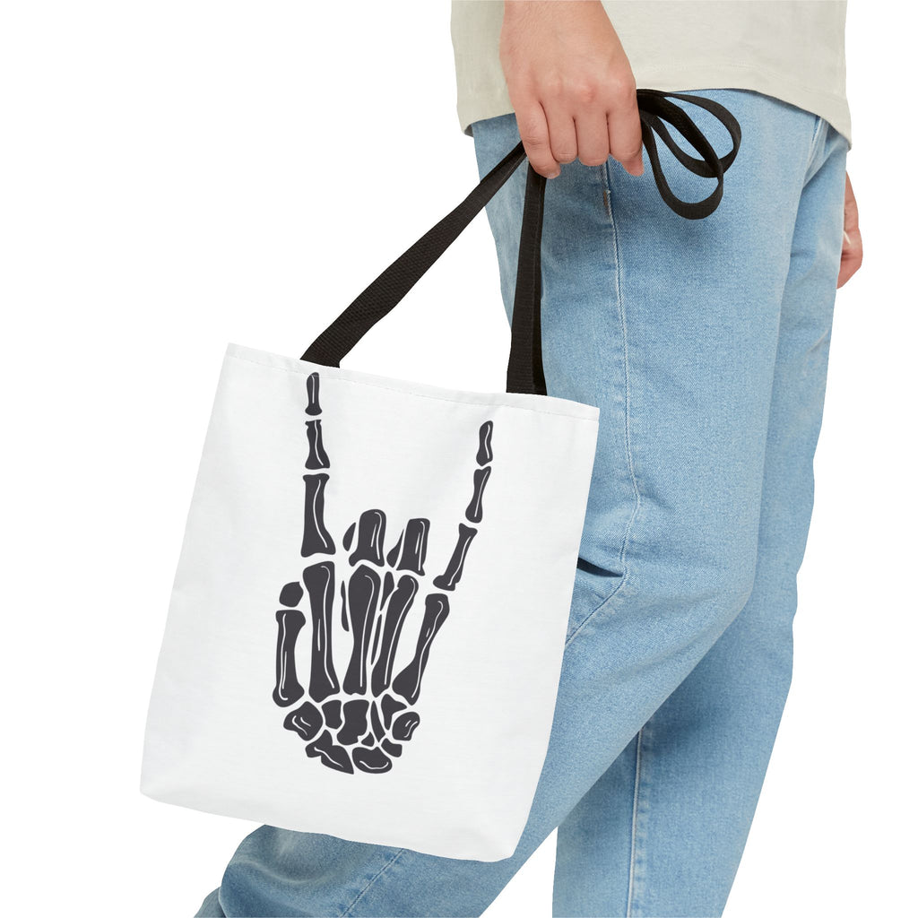 Rock On Skeleton Tote Bag, Goth Tote, Halloween Accessory, Cute Gift for Teens, Festival Bag, Band Merchandise