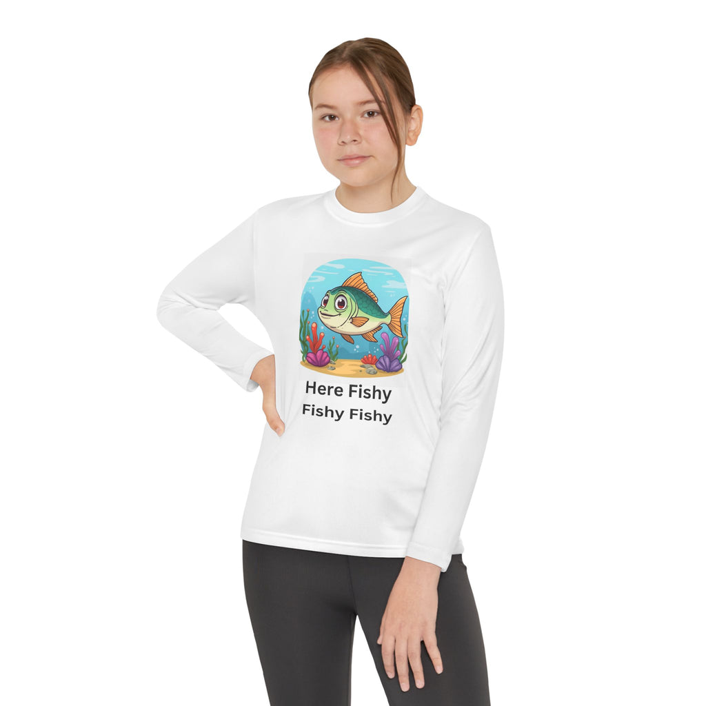 Here Fishy Fishy Fishy Youth Long Sleeve Competitor Tee
