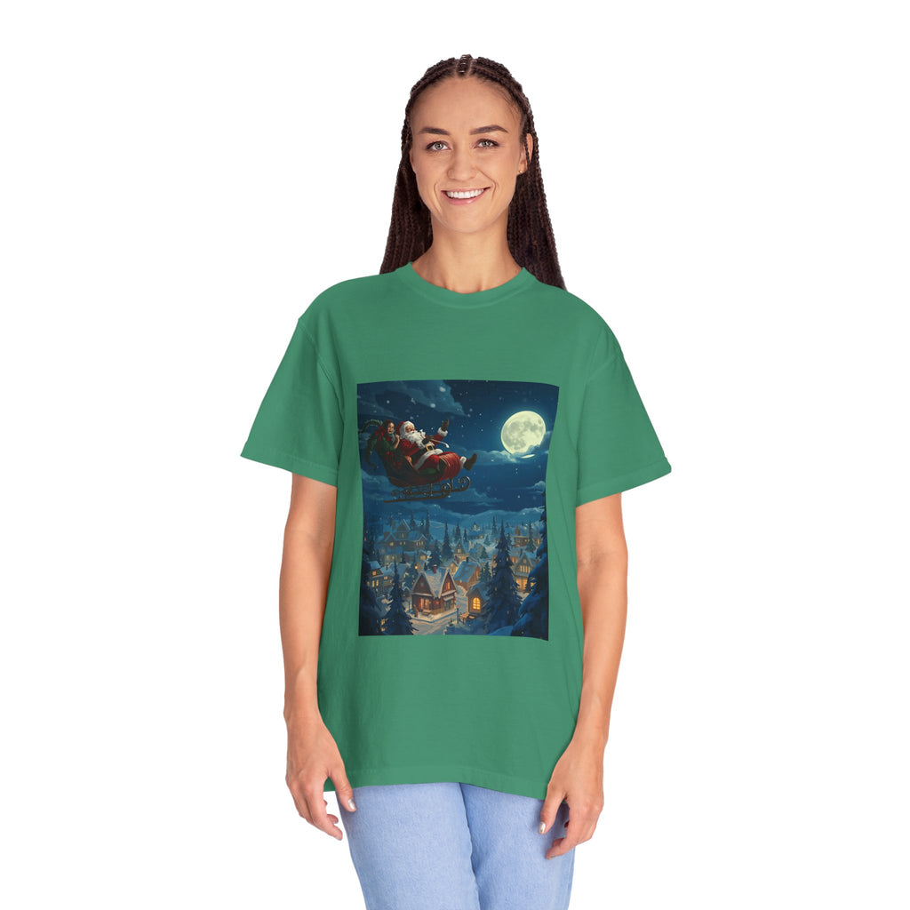 Christmas Santa Sleigh Unisex Garment-Dyed T-shirt