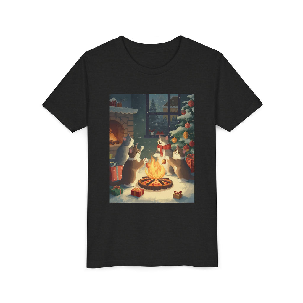 Cozy Christmas Youth Tee, Festive Graphic Short Sleeve Shirt, Holiday Charm for Kids, Cute Gift for Thanksgiving, Winter Gatherings
