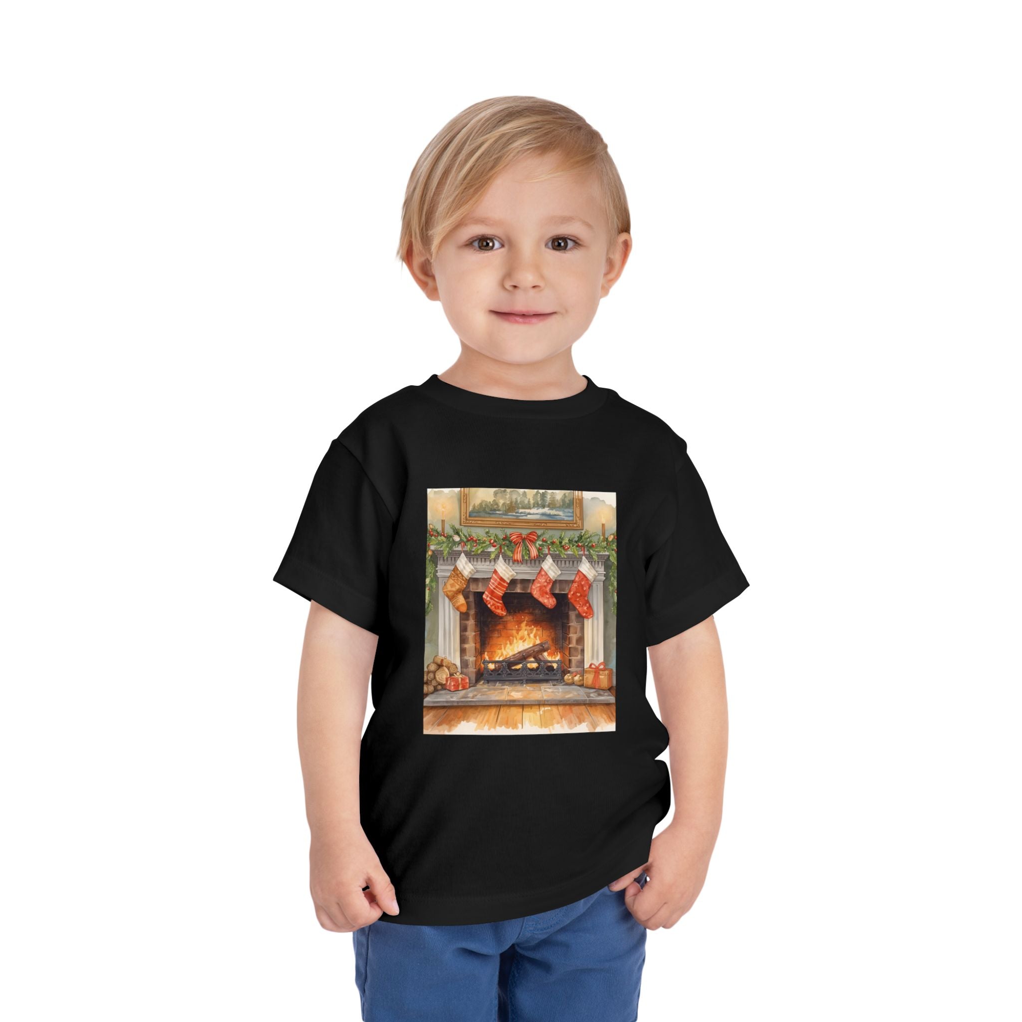 Christmas Stocking Fireplace Toddler Short Sleeve Tee