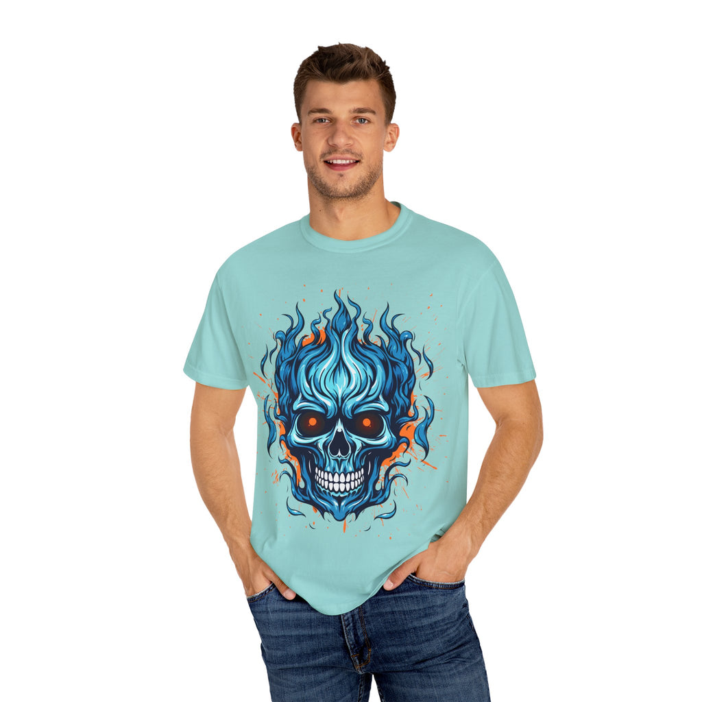 Flame Skull Graphic T-Shirt | Unisex Apparel for Rock Lovers, Halloween Costume, Edgy Style, Concert Fashion, Gift for Him/Her