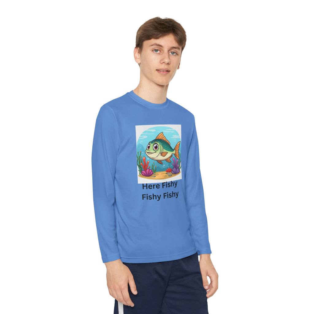 Here Fishy Fishy Fishy Youth Long Sleeve Competitor Tee