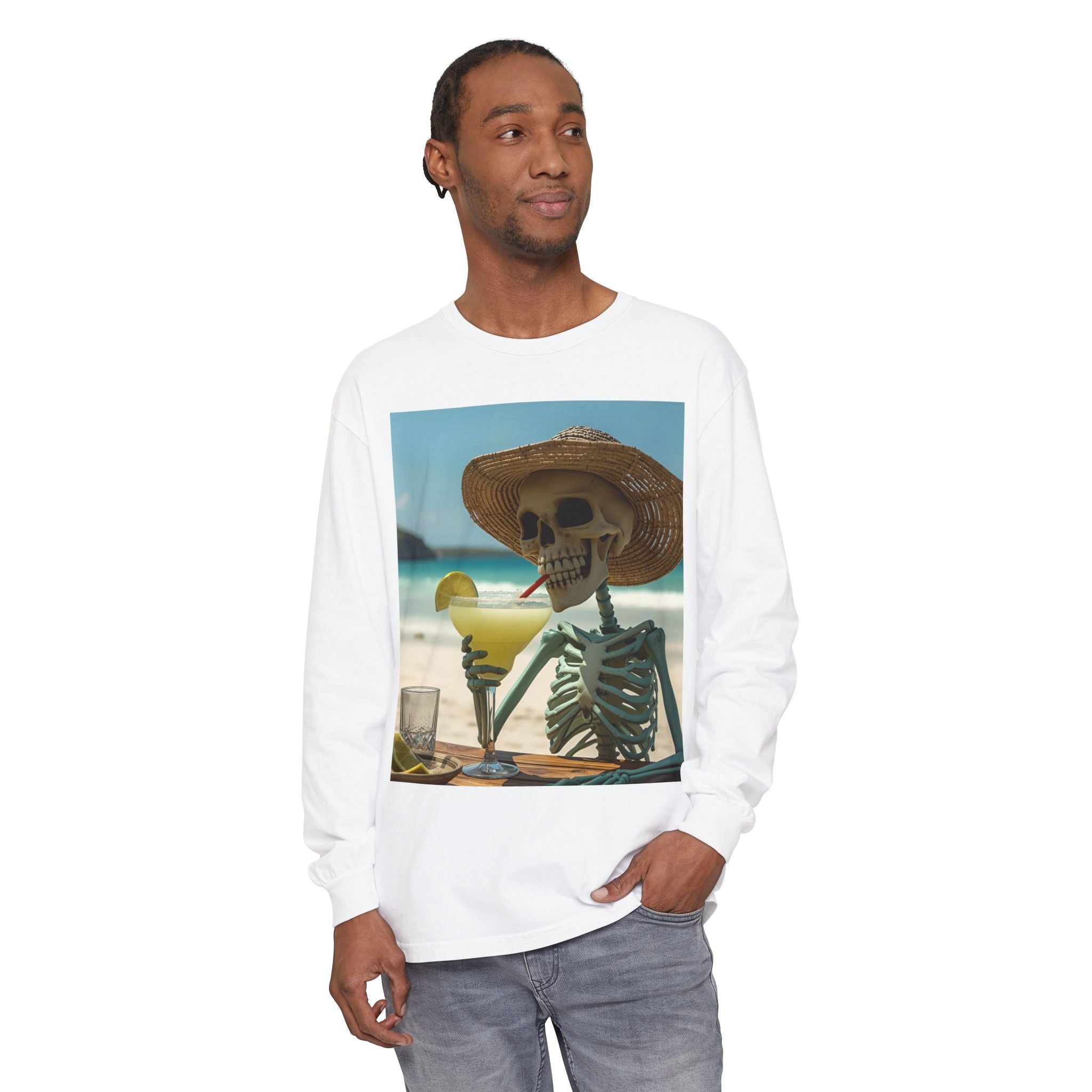 Chill Vibes Skeleton Unisex Garment-dyed Long Sleeve T-Shirt