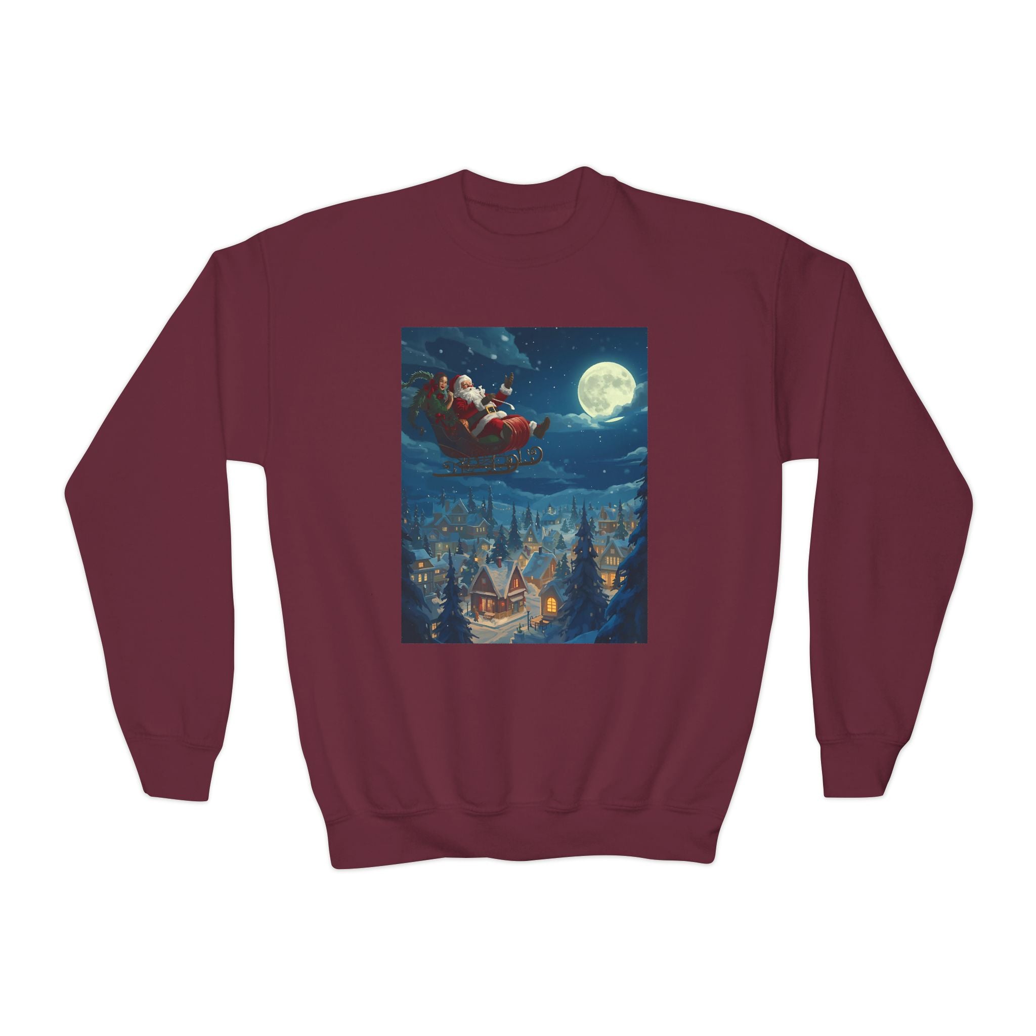 Christmas Santa Sleigh Youth Crewneck Sweatshirt