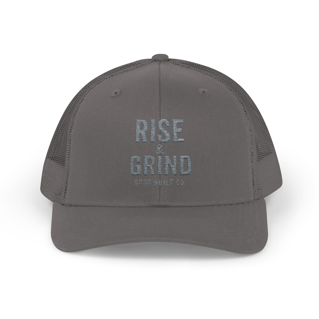 Boss Built Co Rise & Grind Snapback Trucker Cap — Motivational Embroidered Hat