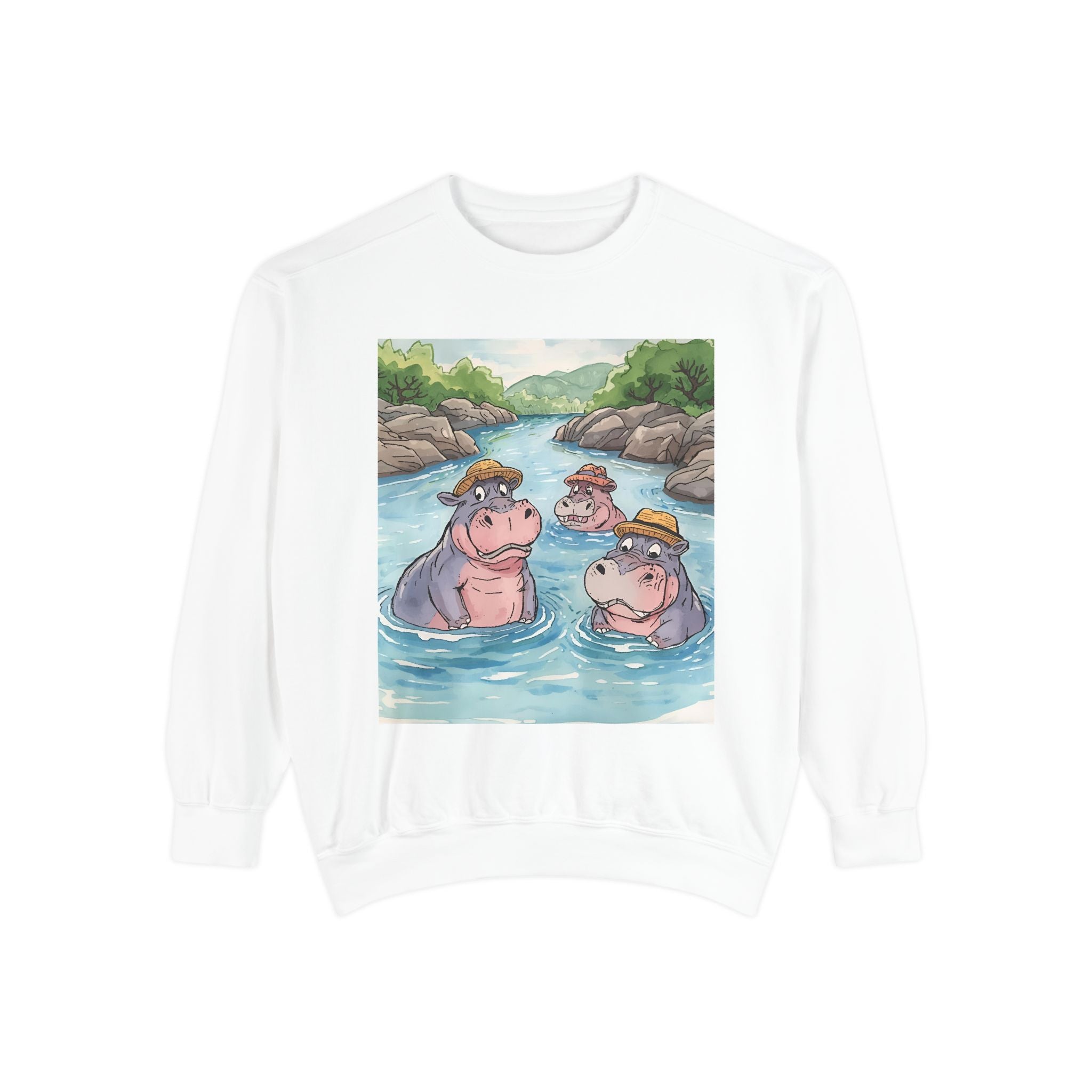 Hippo Cute Unisex Garment-Dyed Sweatshirt