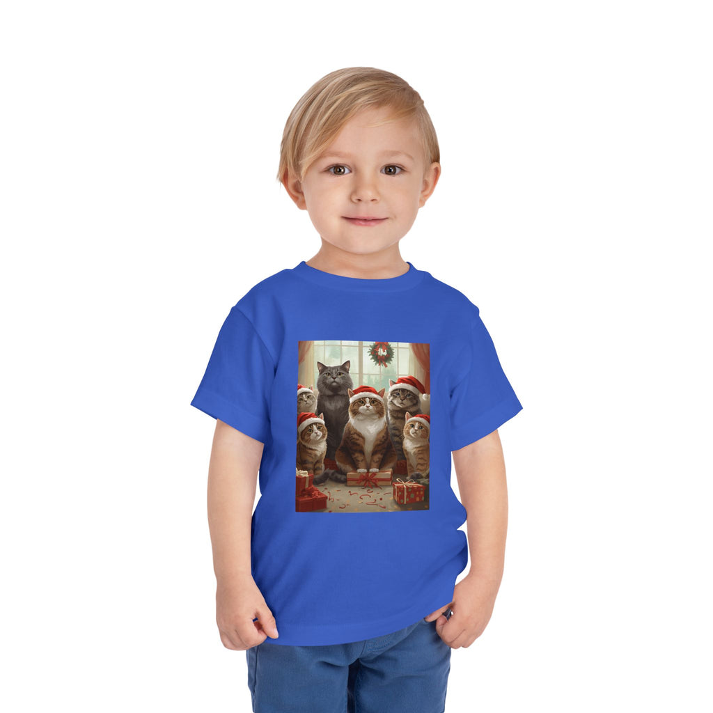 Cute Festive Christmas Cat Toddler Short Sleeve Tee