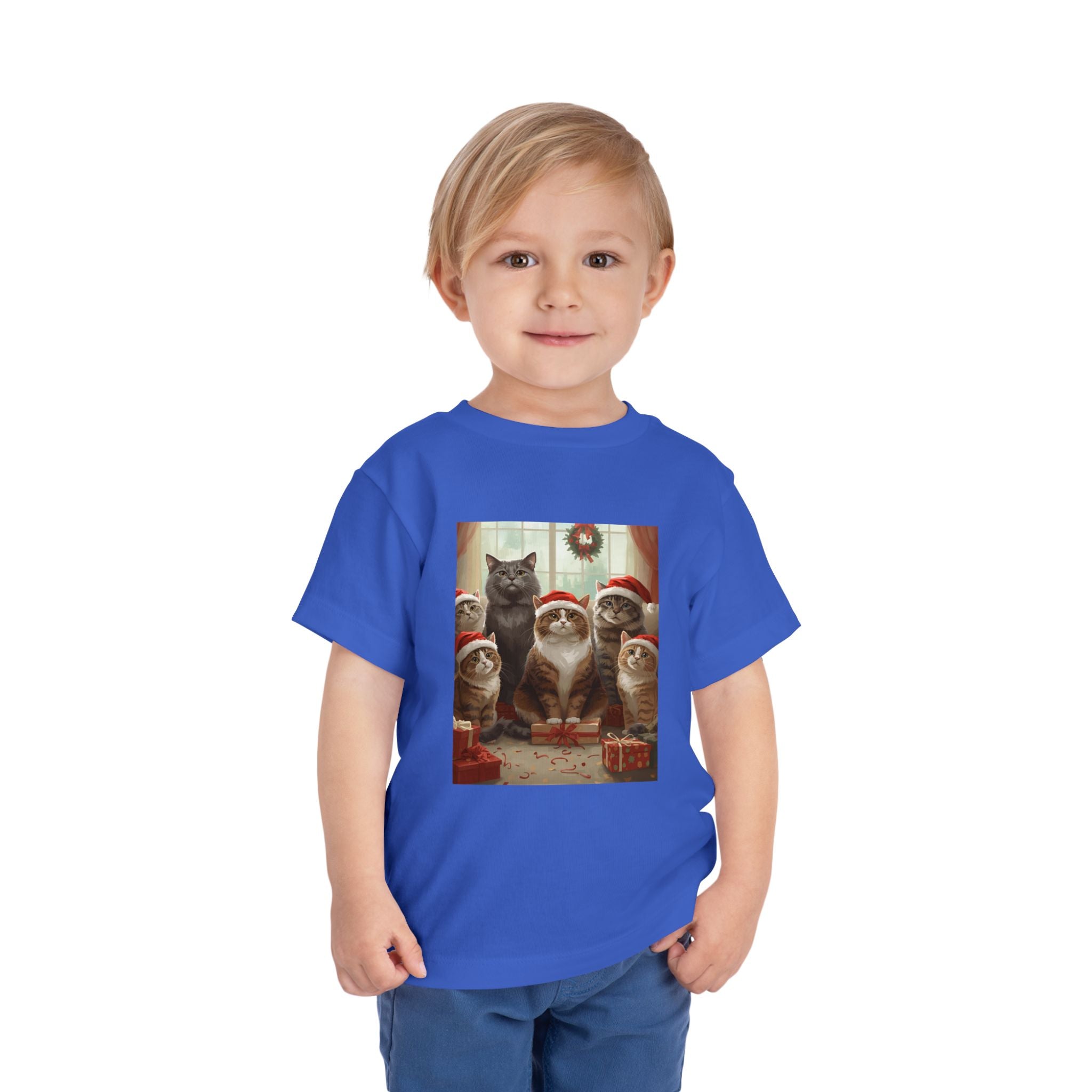 Cute Festive Christmas Cat Toddler Short Sleeve Tee