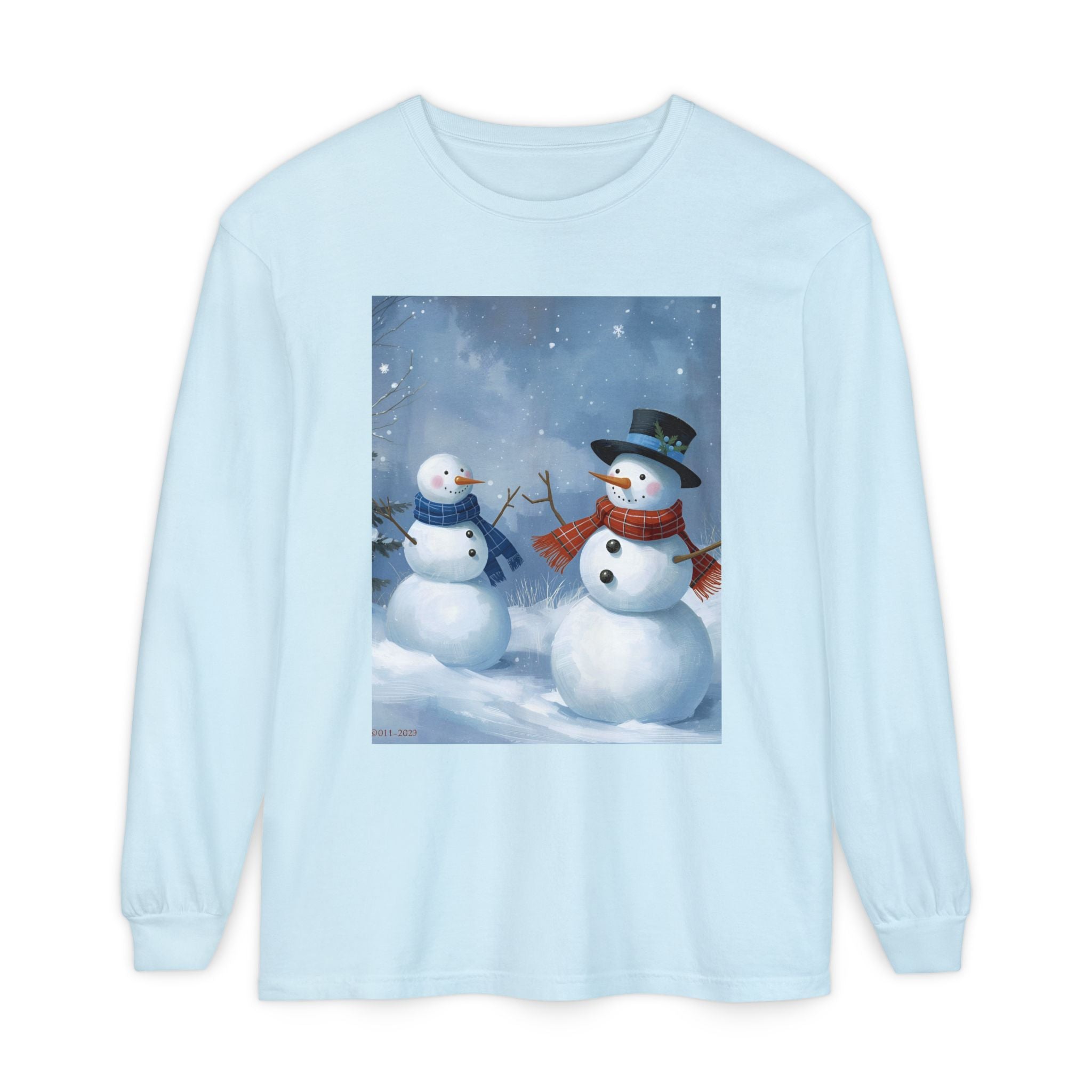 Christmas Snowman Family Unisex Garment-dyed Long Sleeve T-Shirt