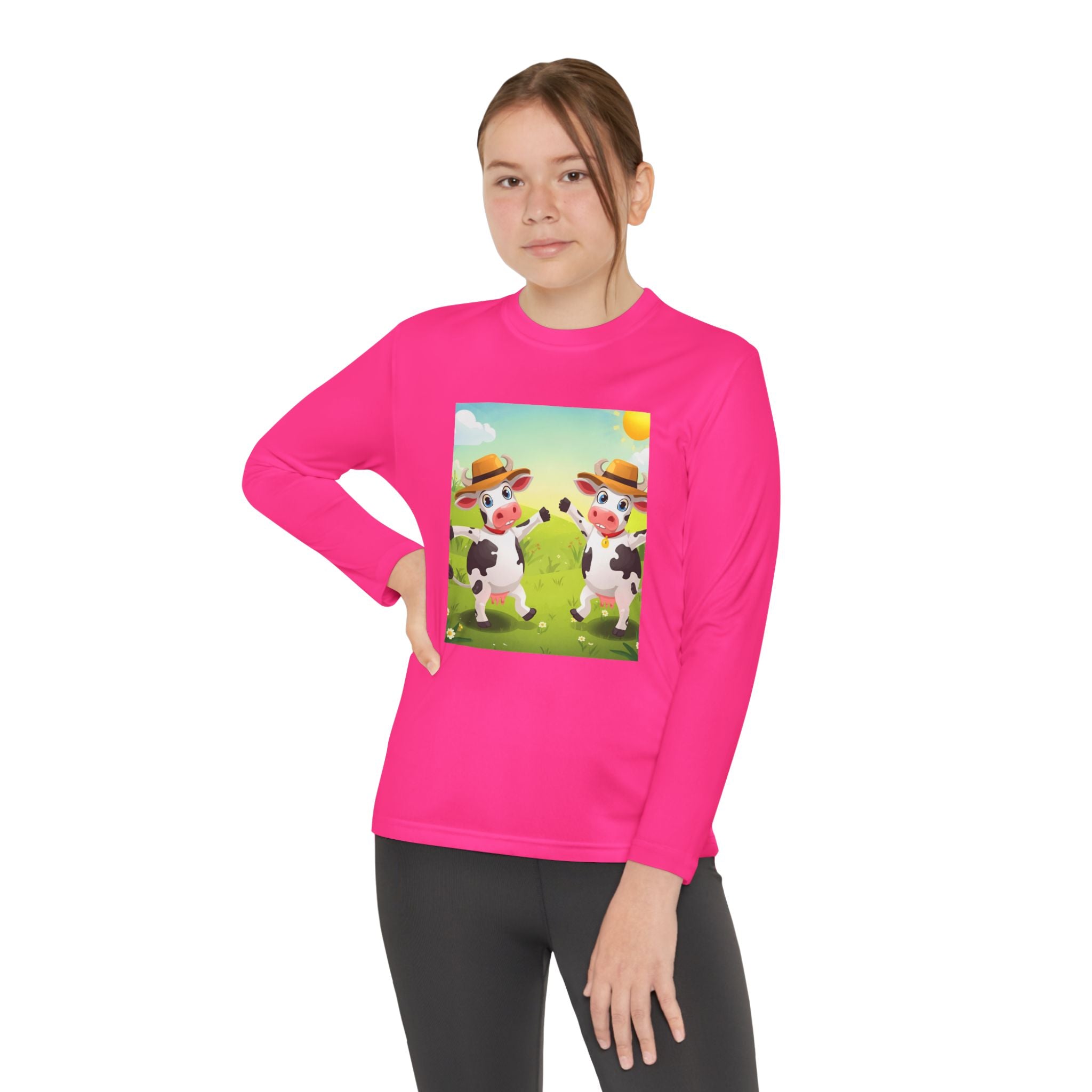 Cute Cows Farm Fun Youth Long Sleeve Competitor Tee