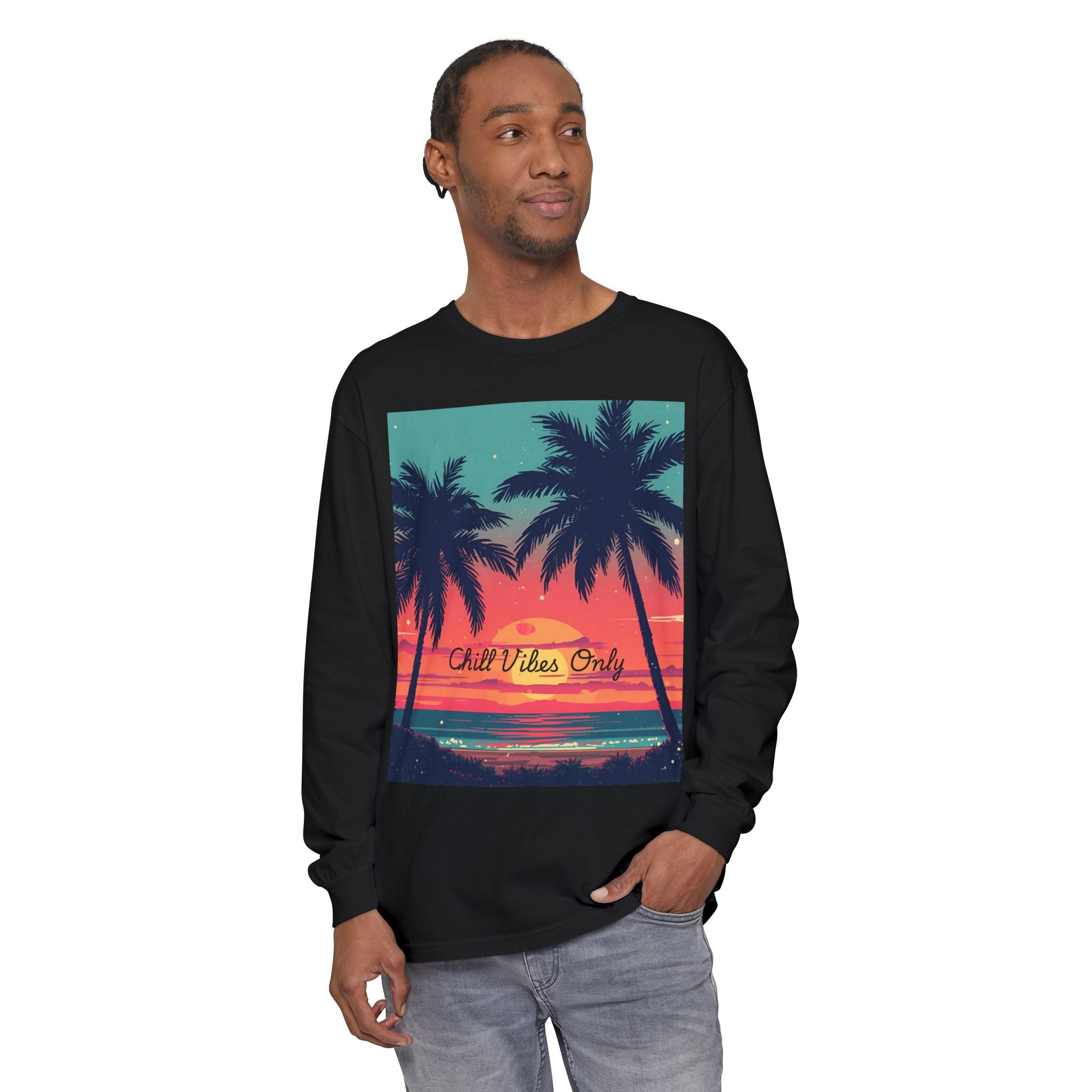 Tropical Sunset Unisex Garment-dyed Long Sleeve T-Shirt