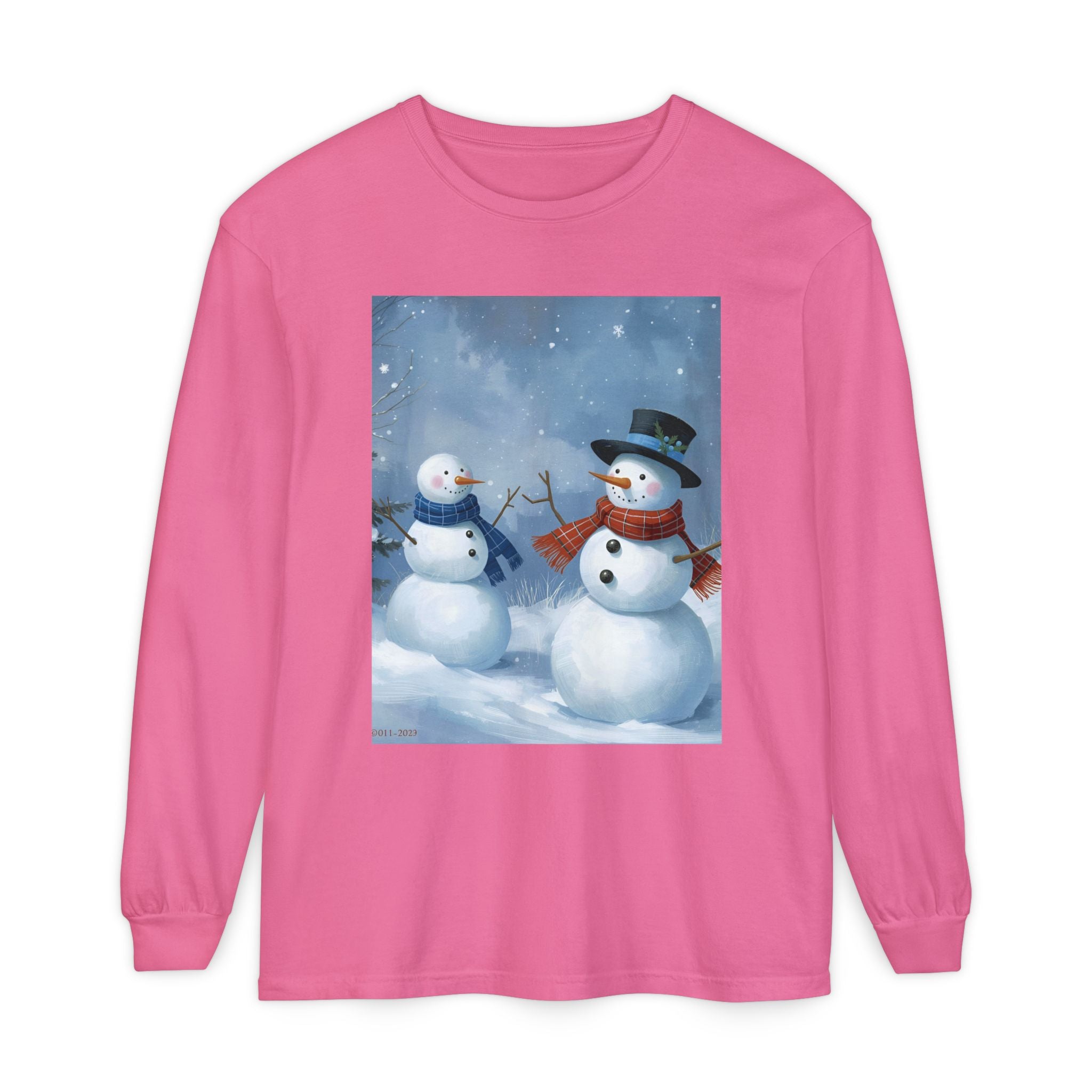 Christmas Snowman Family Unisex Garment-dyed Long Sleeve T-Shirt