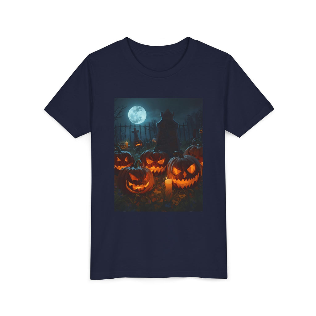 Scary Halloween Pumpkin Youth Short Sleeve Tee, Cute Halloween Shirt, Kids Costume Top, Spooky Tees, Trick or Treat Shirt