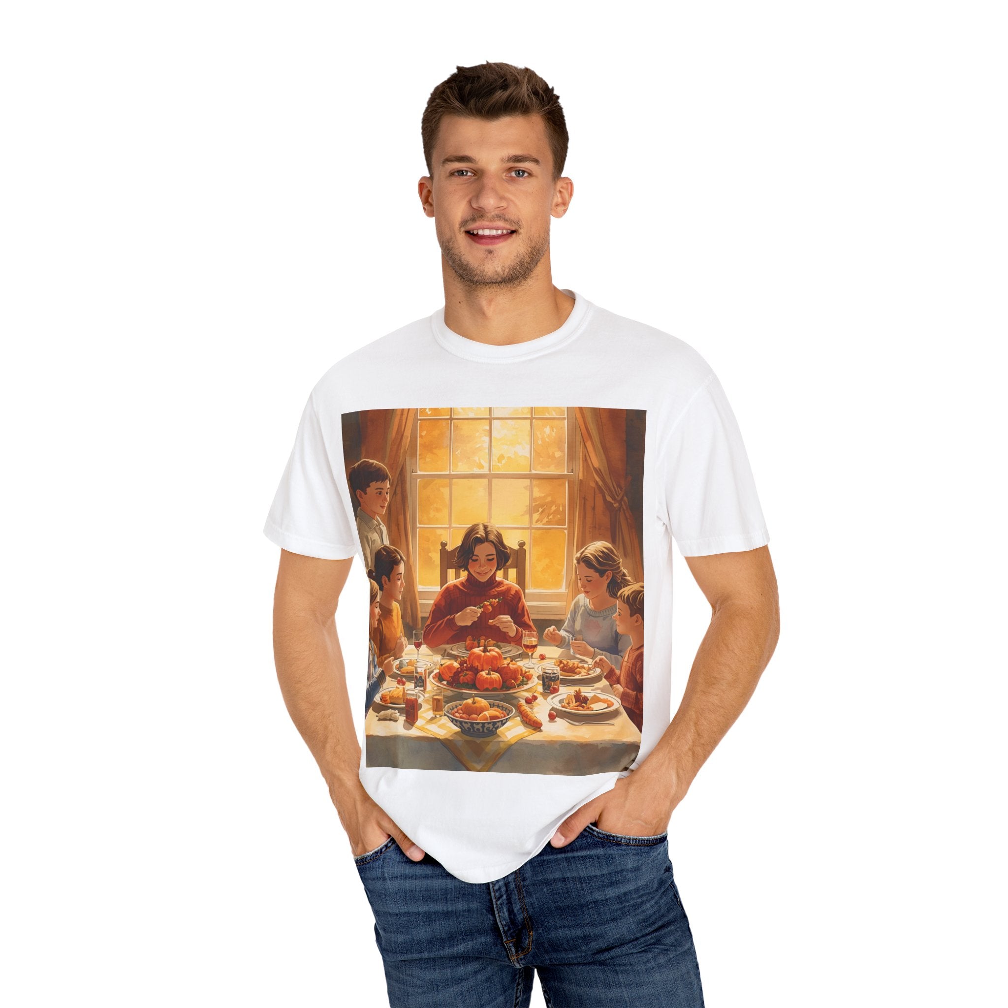 Thankful Family Dinner T-shirt, Unisex Tee, Fall Apparel, Cozy Top, Gift for Thanksgiving Lovers, Family Gathering Shirt