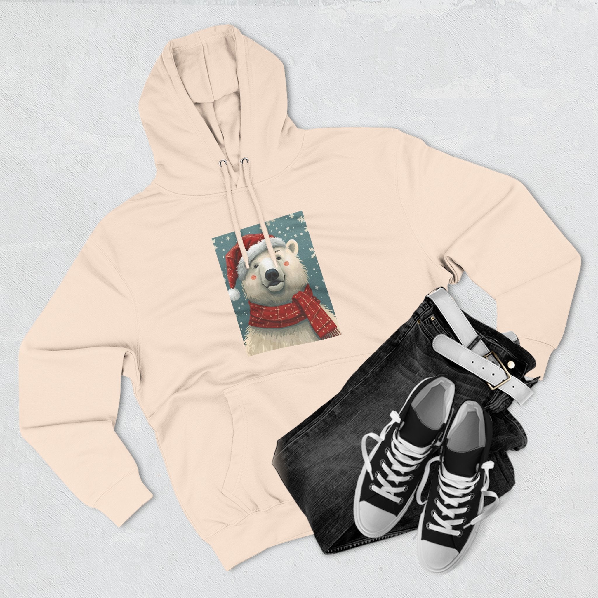 Cozy Polar Bear Holiday Hoodie, Winter Fleece Sweatshirt, Christmas Gift, Cute Animal Hoodie, Festive Apparel, Seasonal Wear