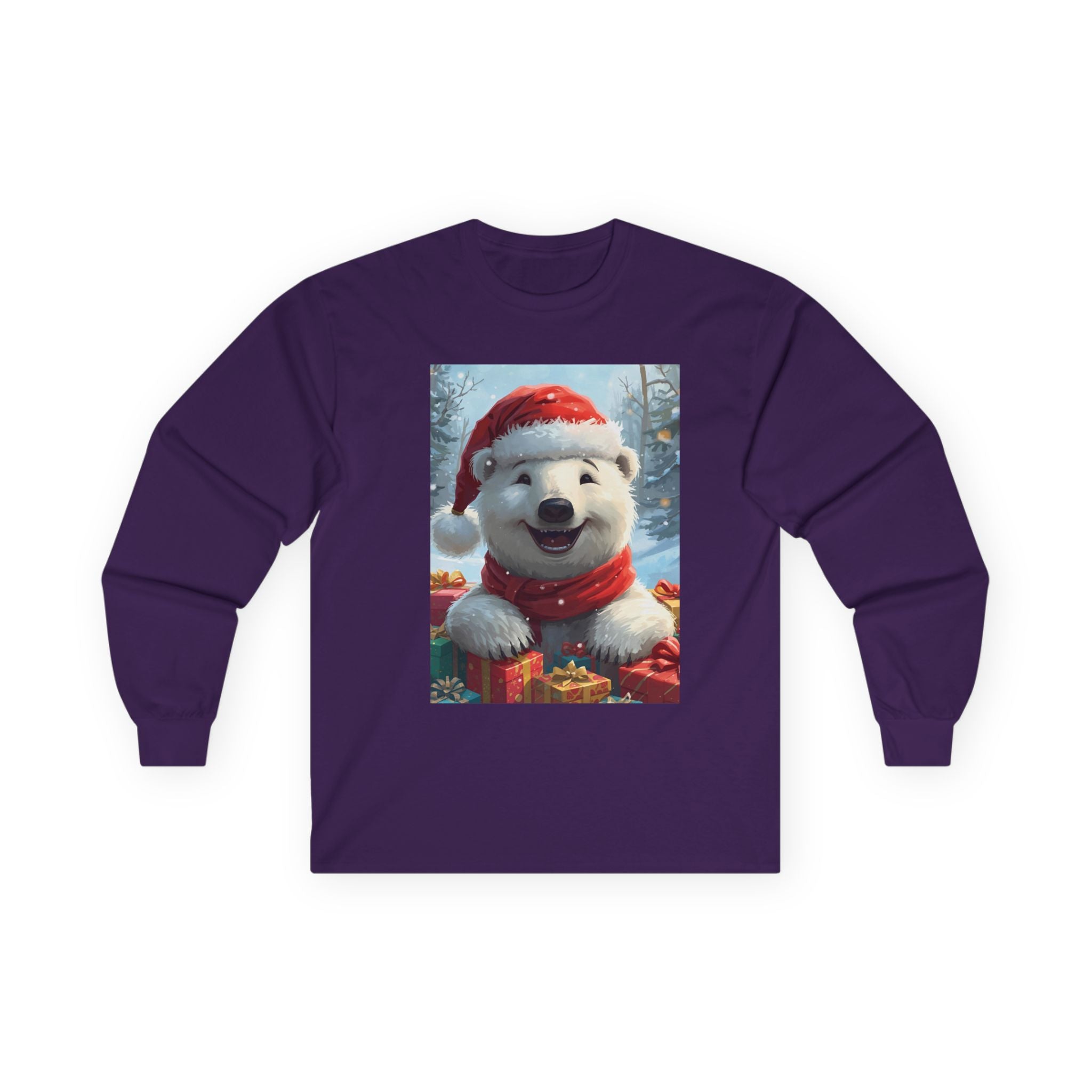 Christmas Polar Bear Long Sleeve Tee, Cozy Holiday Shirt, Unisex Winter Wear, Christmas Gift, Cute Animal Apparel