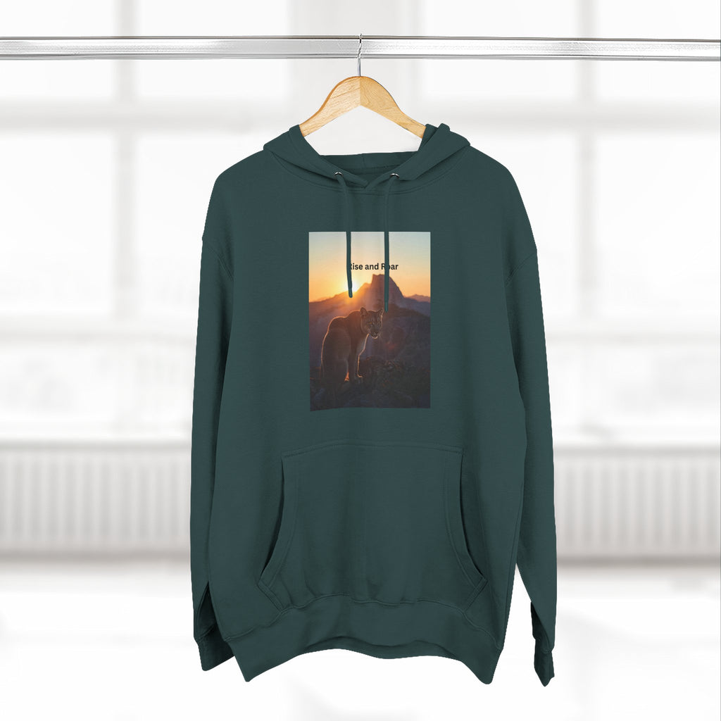 Rise And Roar Sunset Adventure Fleece Hoodie, Cozy Outdoor Hoodie, Travel Apparel, Nature Lover Gift, Comfortable Sweatshirt, Perfect for Bonfires