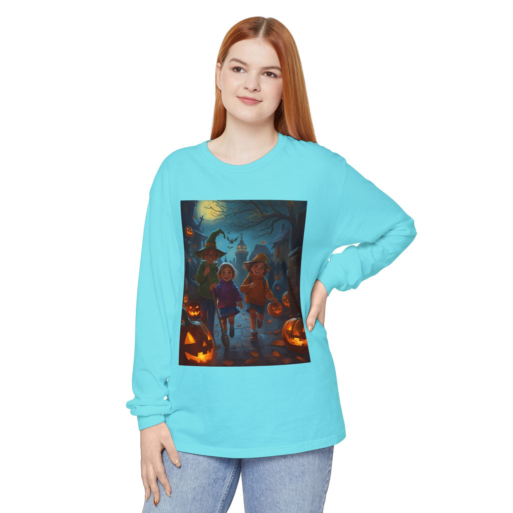 Halloween Themed Unisex Long Sleeve T-Shirt, Spooky Autumn Apparel, Trick-or-Treat Shirt, Fall Fashion, Casual Halloween Outfits