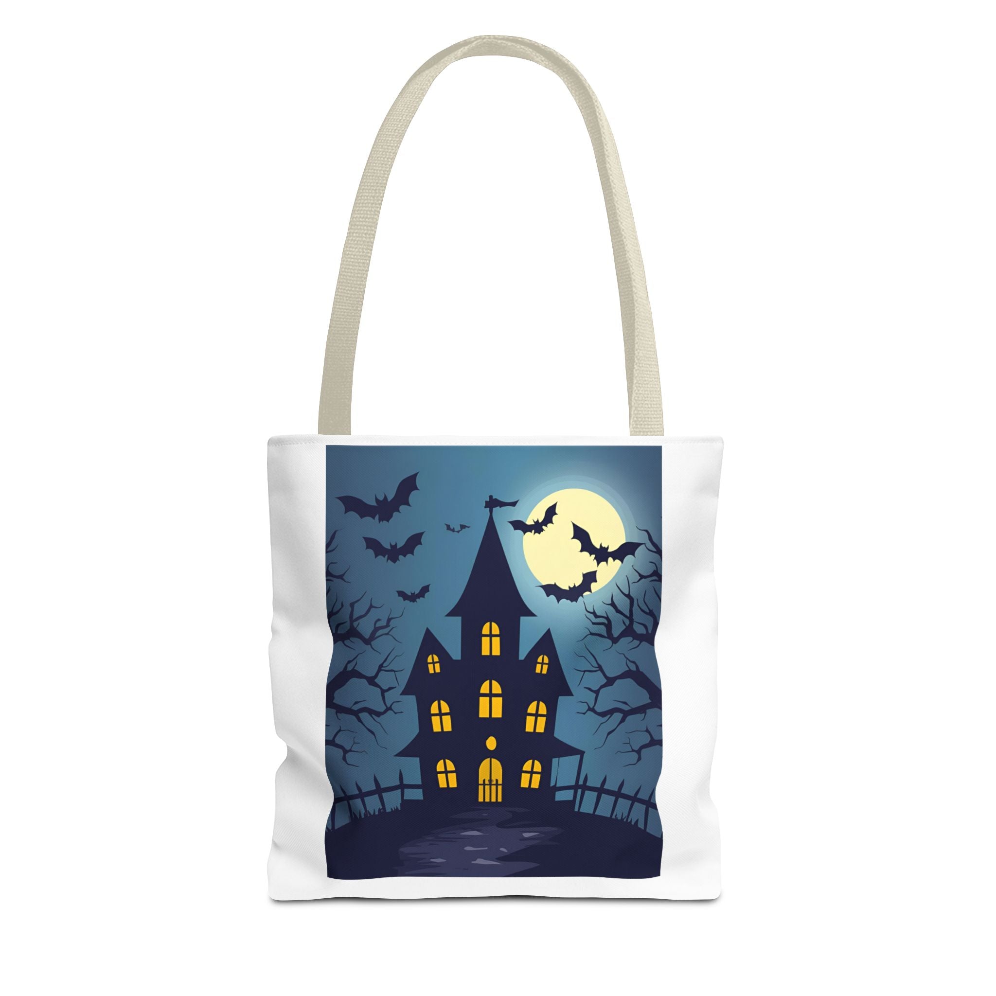 Halloween Haunted House Tote Bag, Spooky Shopping Bag, Party Favor, Trick or Treat, Autumn Accessory, Gift for Ghost Lovers, Haunted House Design