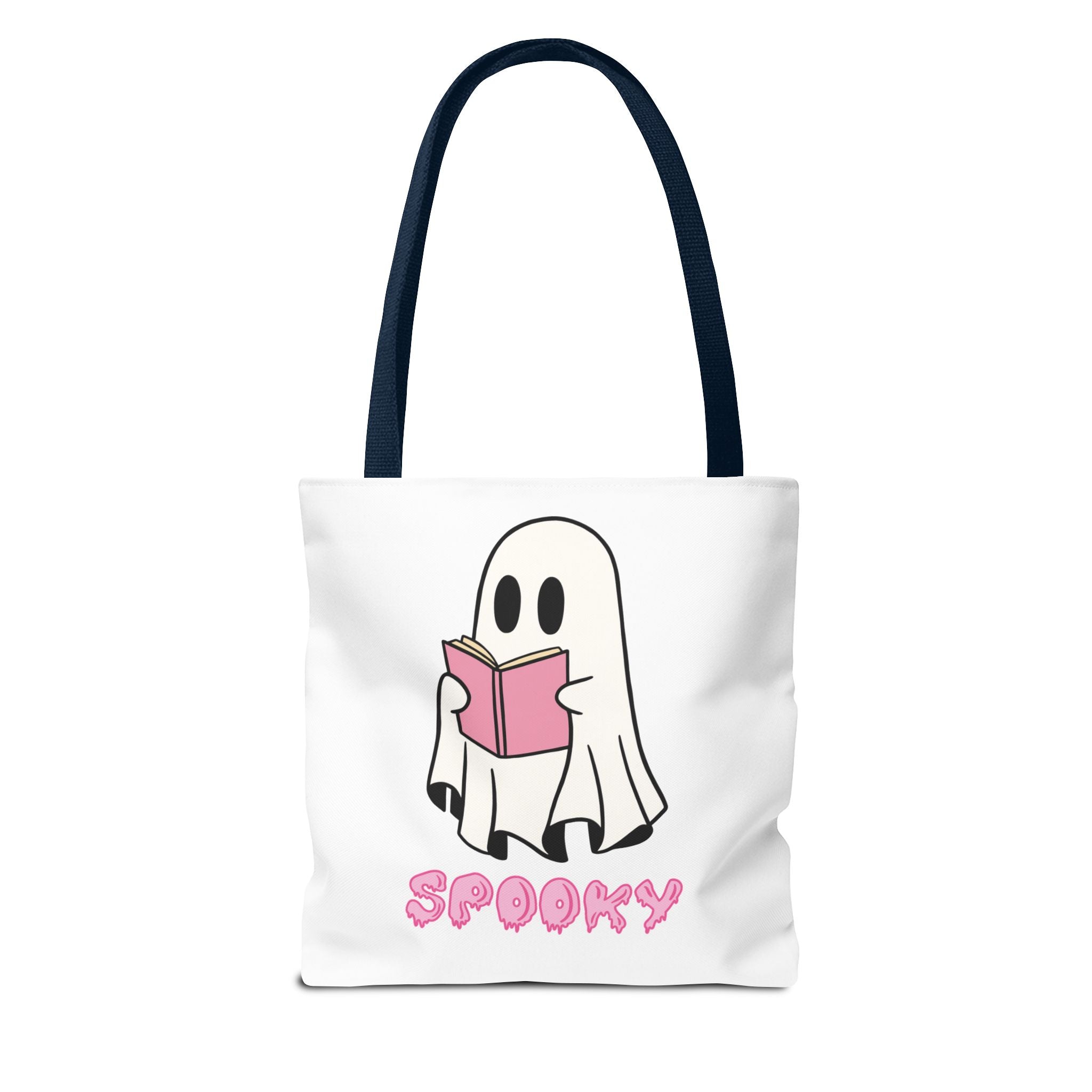 Spooky Ghost Reading Tote Bag | Halloween Accessory, Cute Book Lover Gift, Eco-Friendly, Shopping Bag, AOP Design
