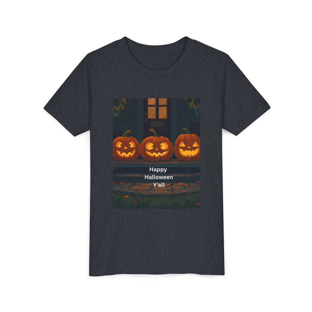 Halloween Pumpkin Youth Tee, Jack-o'-lantern Shirt, Trick or Treat Apparel, Spooky Kids T-Shirt, Halloween Costume Top