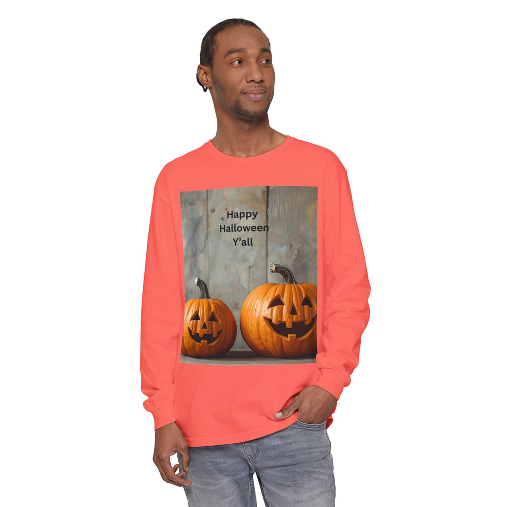 Halloween Pumpkin Long Sleeve Tee, Happy Halloween Shirt, Fall Apparel, Unisex Halloween T-Shirt, Seasonal Clothing