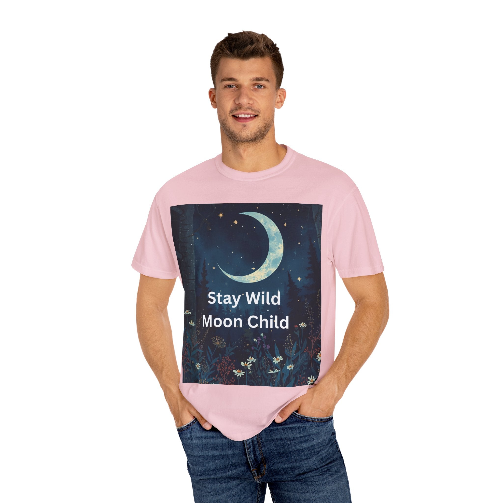 Stay Wild Moon Child Garment-Dyed T-Shirt | Unisex Graphic Tee for Nature Lovers, Boho Style, Gift for Friends, Eco-Friendly Fashion