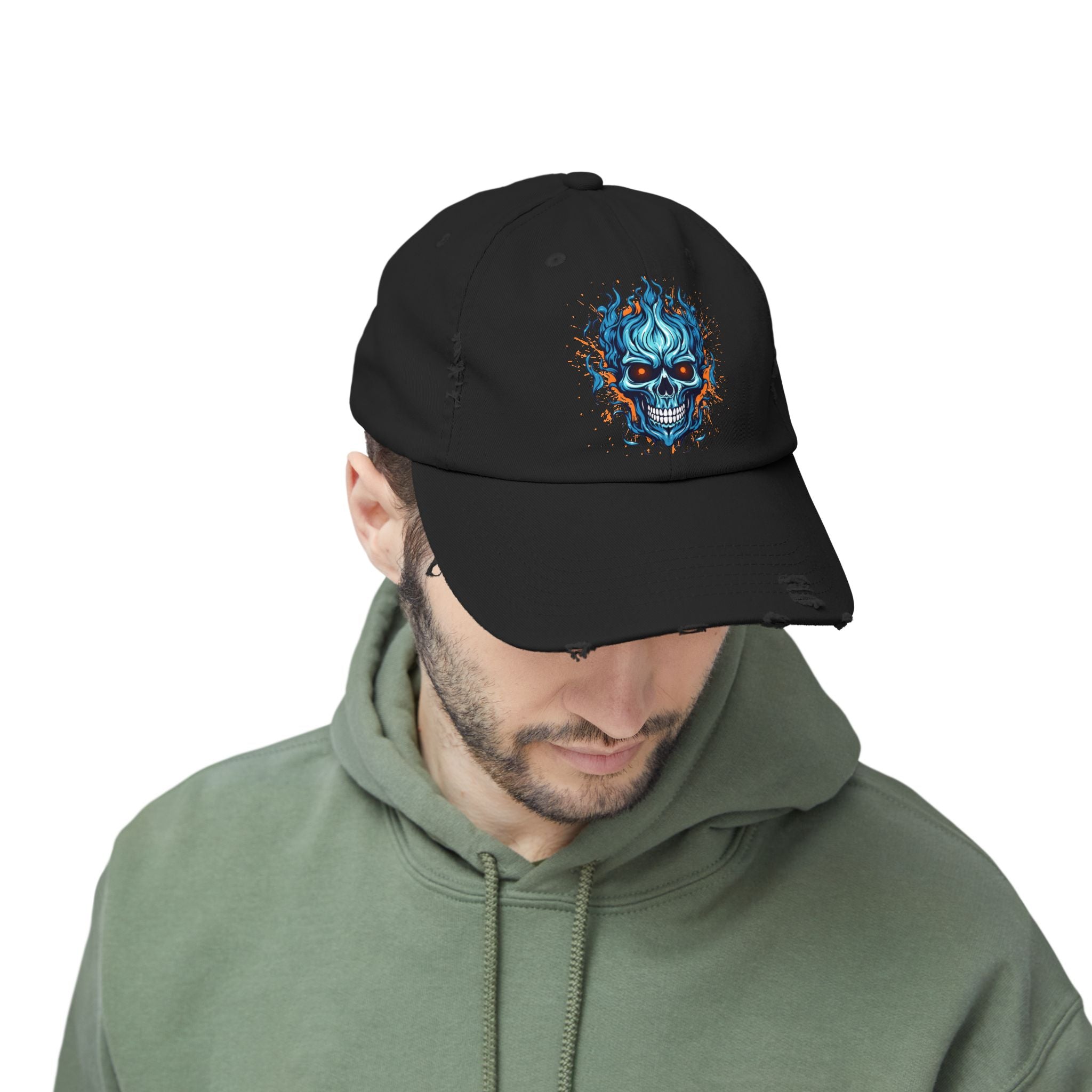 Distressed Skull Cap for Unisex, Casual, Trendy Hat, Gift for Him/Her, Emo Style, Festival Accessory