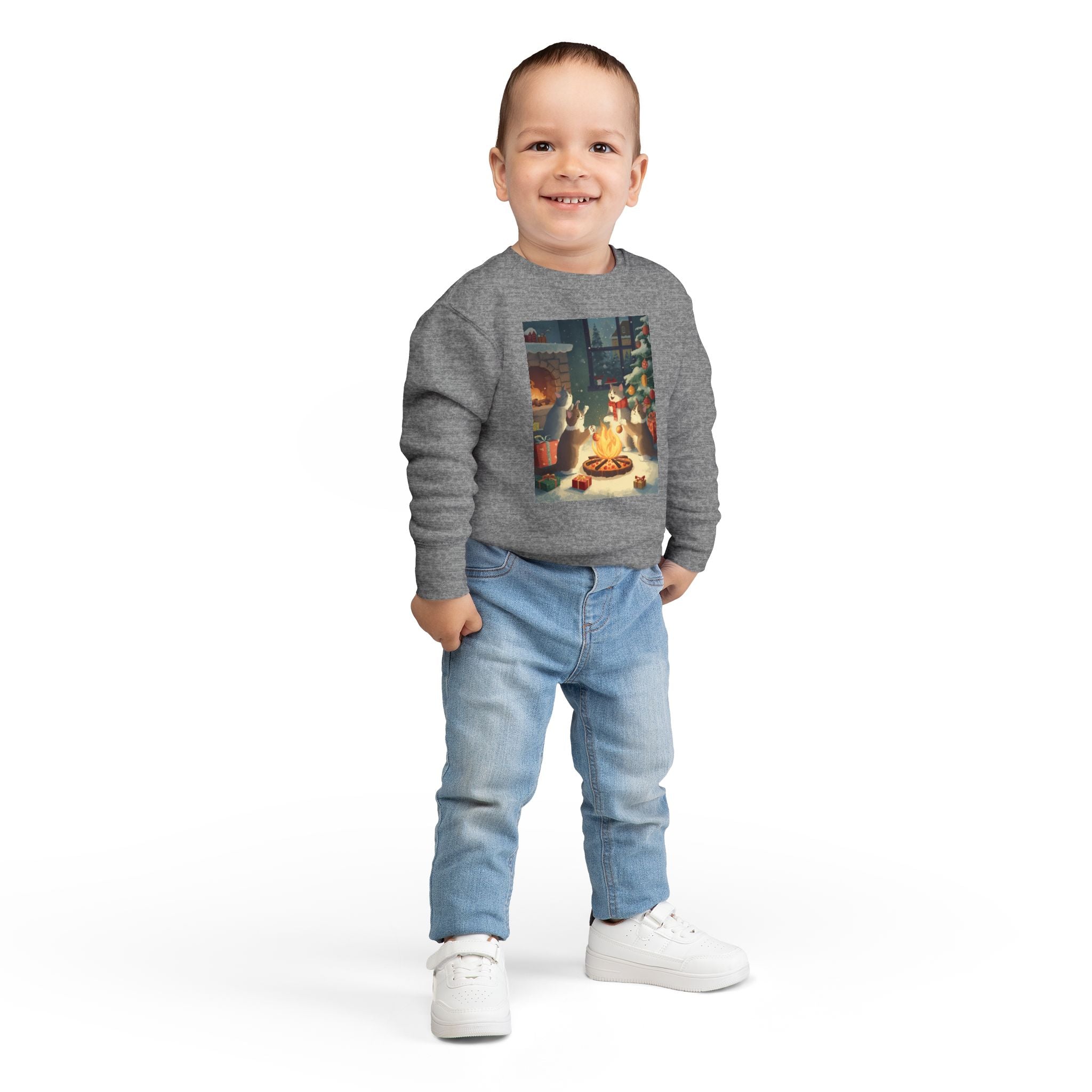 Cozy Holiday Toddler Sweatshirt, Christmas Gift, Cute Cat Design, Winter Apparel, Kids Holiday Clothing, Family Matching