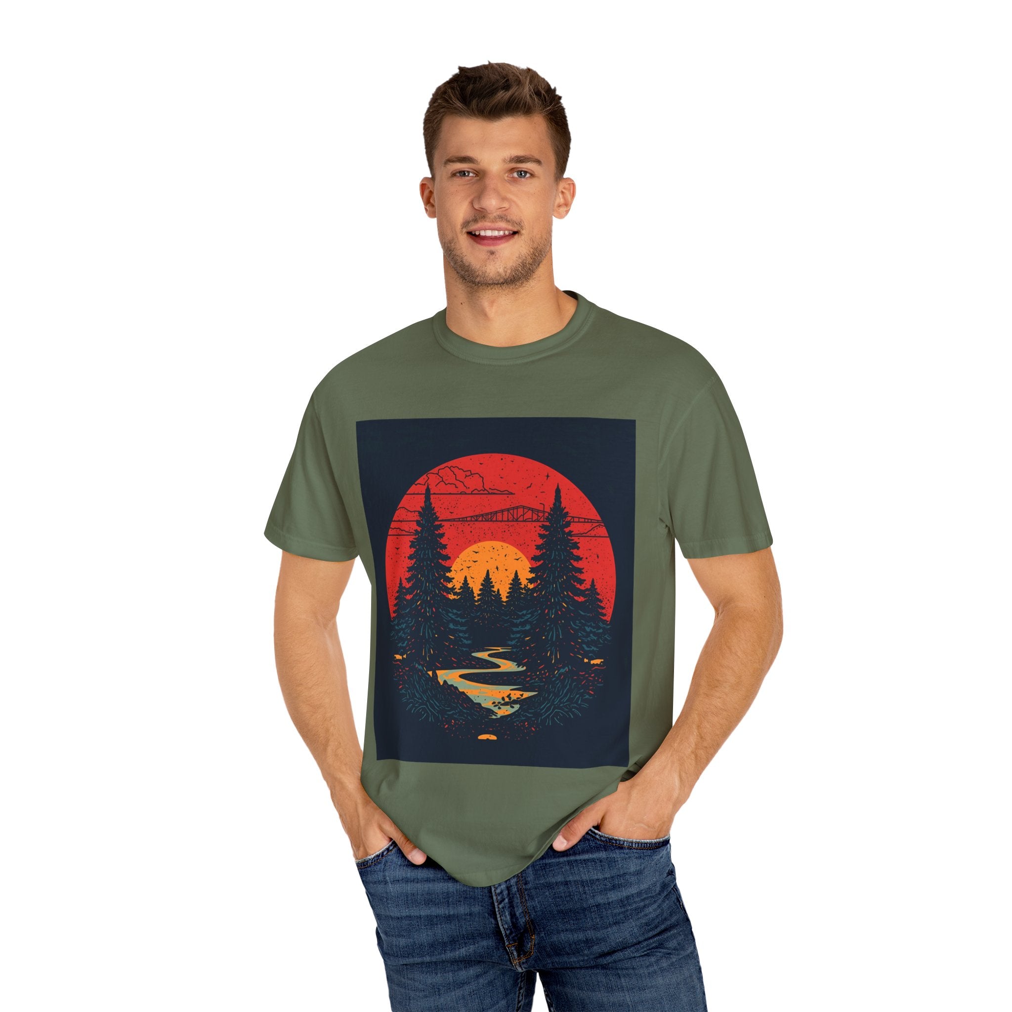Sunset Forest Unisex Tee, Outdoor Adventure Shirt, Nature Lover Gift, Casual Stylish Top, Fall Fashion T-shirt