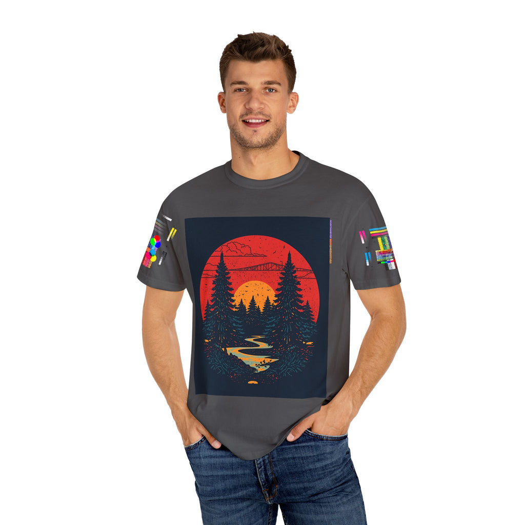 Sunset Forest Unisex Tee, Outdoor Adventure Shirt, Nature Lover Gift, Casual Stylish Top, Fall Fashion T-shirt