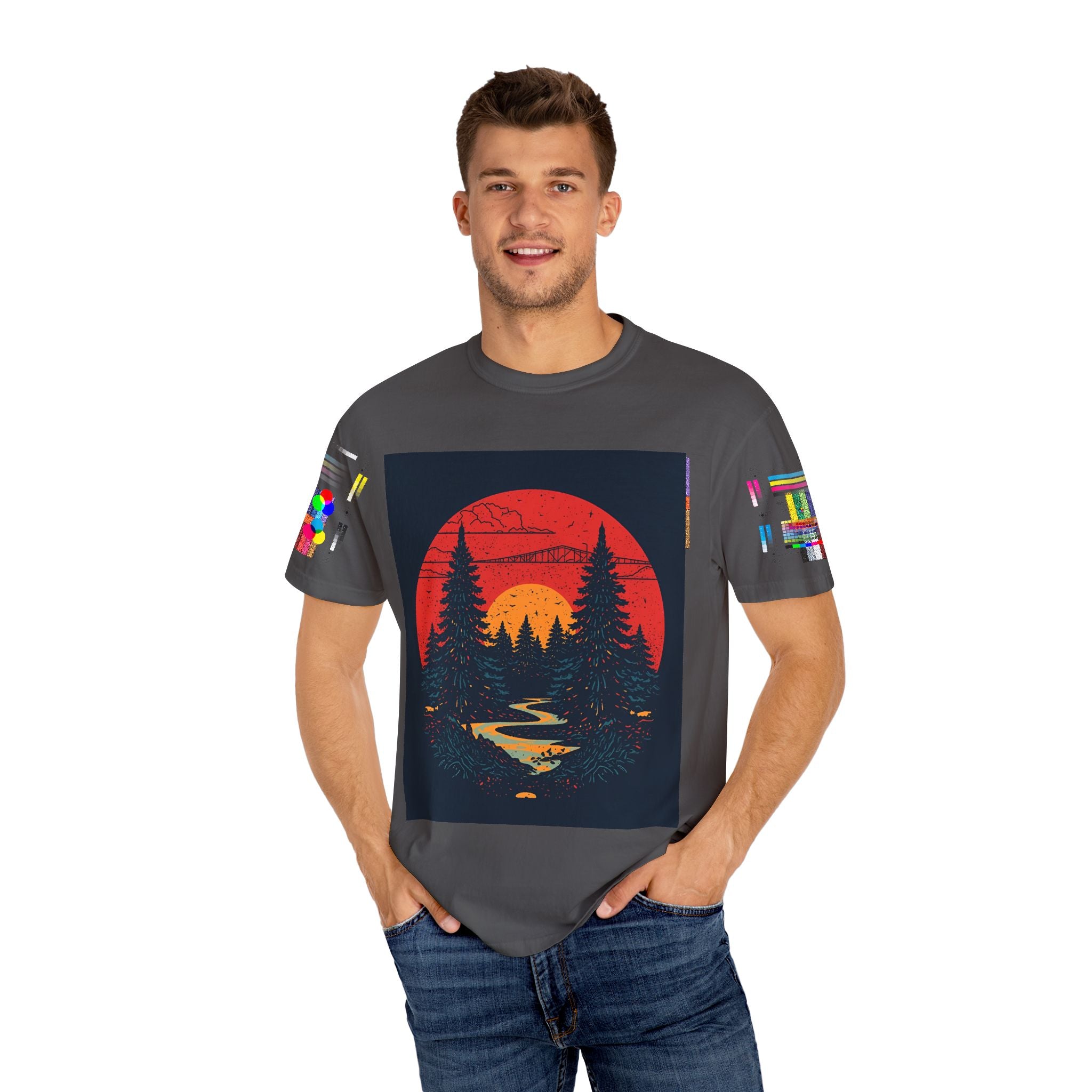 Sunset Forest Unisex Tee, Outdoor Adventure Shirt, Nature Lover Gift, Casual Stylish Top, Fall Fashion T-shirt