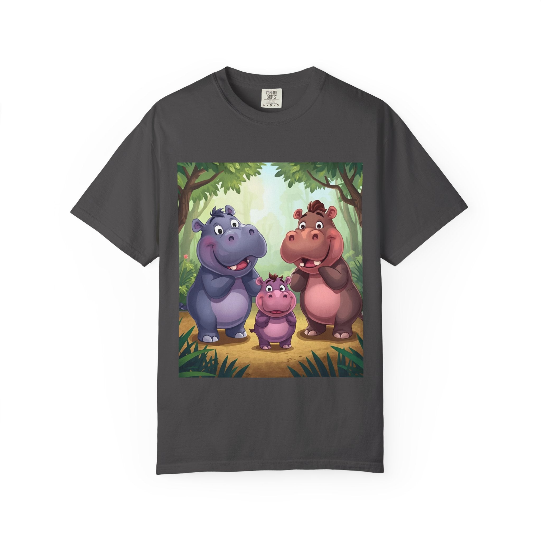 Cute Hippo Family T-Shirt, Unisex Garment-Dyed Tee, Animal Lovers Gift, Kids & Adults, Birthday, Family Reunion, Casual Wear