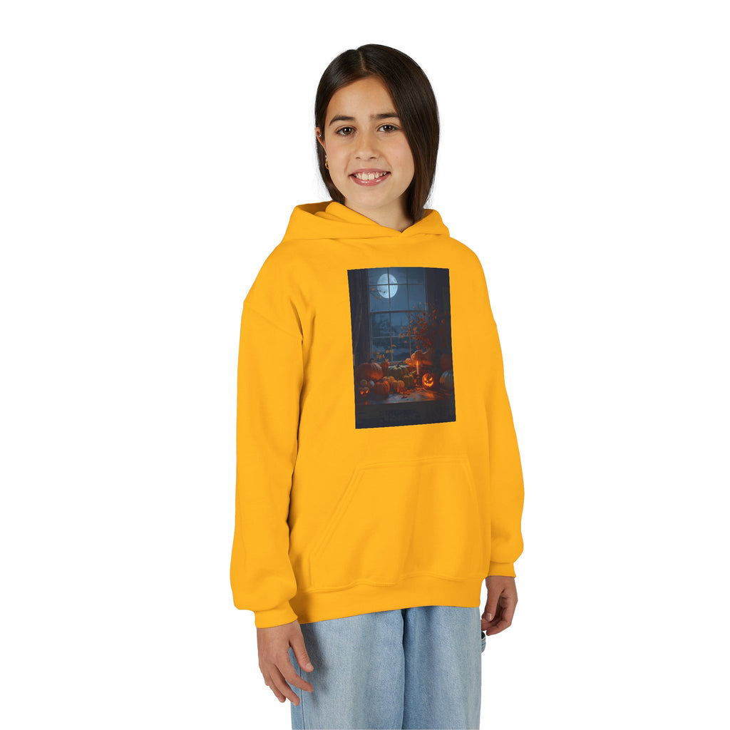 Halloween Pumpkin Youth Hoodie, Cozy Sweatshirt for Kids, Autumn & Halloween Apparel, Spooky Themed Hoodie, Fun Gift for Boys & Girls
