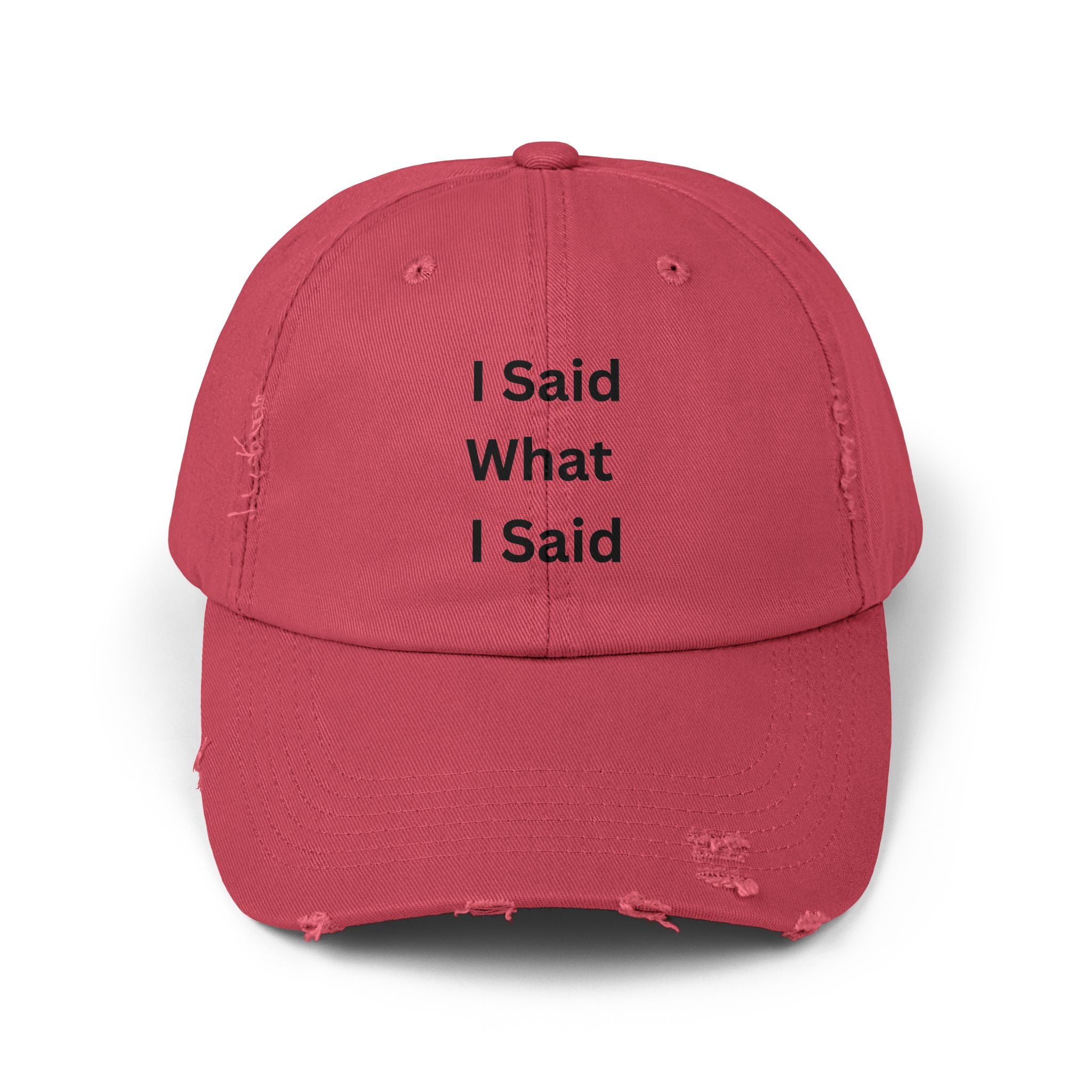 Casual Distressed Cap with 'I Said What I Said' Text, Unisex Dad Hat, Trendy Cap, Gift for Friends, Everyday Wear, Fashion Accessory
