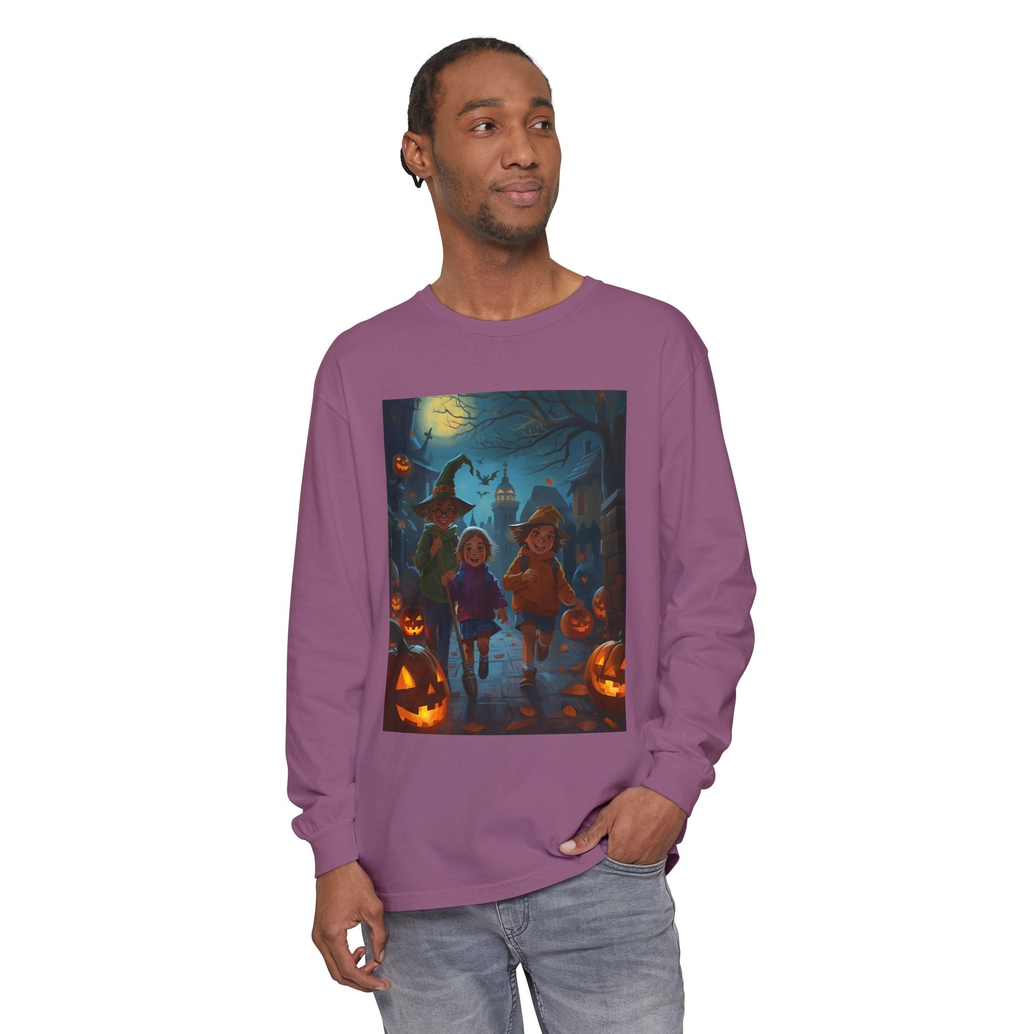 Halloween Themed Unisex Long Sleeve T-Shirt, Spooky Autumn Apparel, Trick-or-Treat Shirt, Fall Fashion, Casual Halloween Outfits