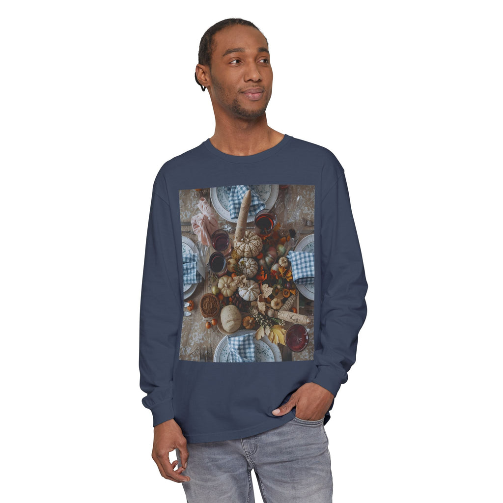 Rustic Gatherings Festive Long Sleeve T-Shirt for Gatherings, Casual Wear, Thanksgiving Shirt, Cozy Gift, Holiday Celebration Tee