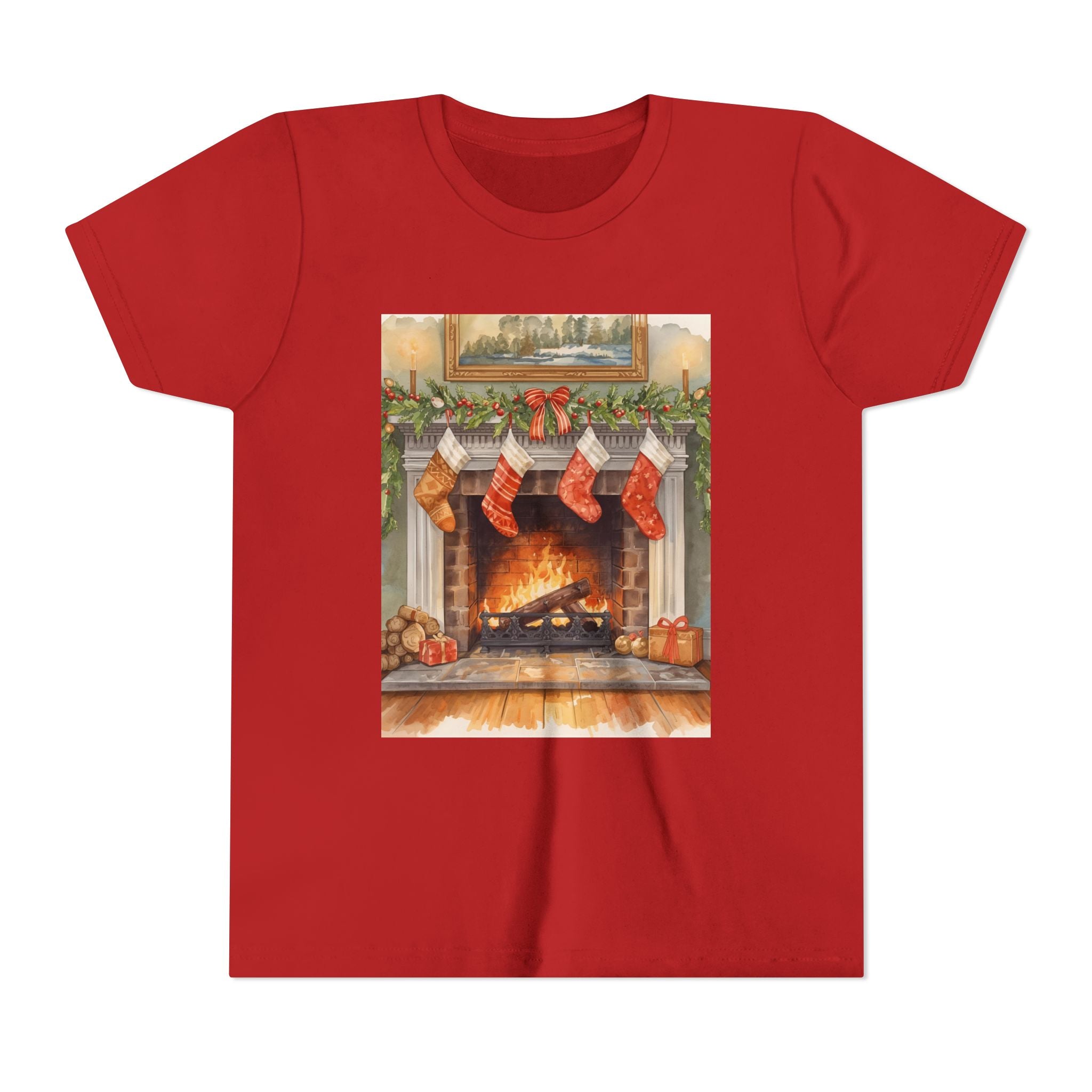 Christmas Stocking Fireplace Youth Short Sleeve Tee