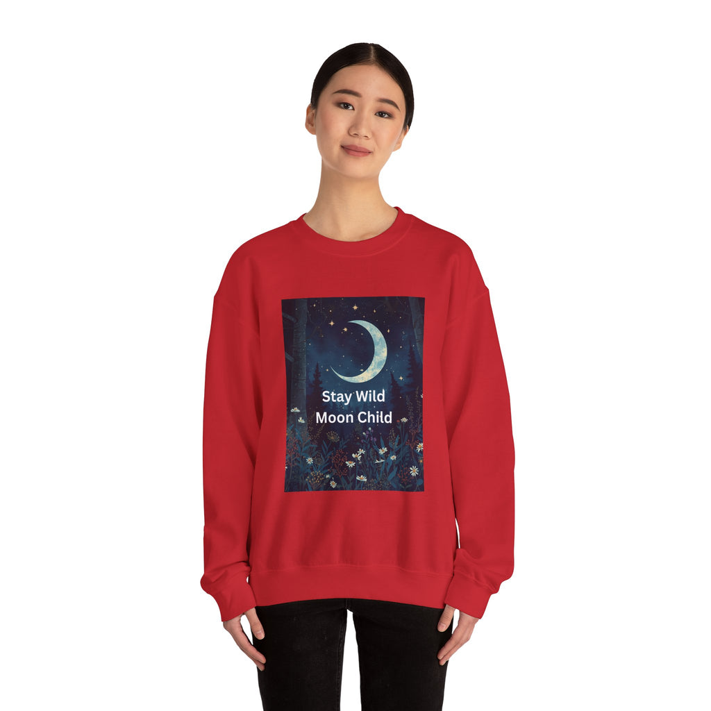 Stay Wild Moon Child Sweatshirt | Cozy Unisex Crewneck | Perfect for Nature Lovers, Festival Goers, and Everyday Comfort